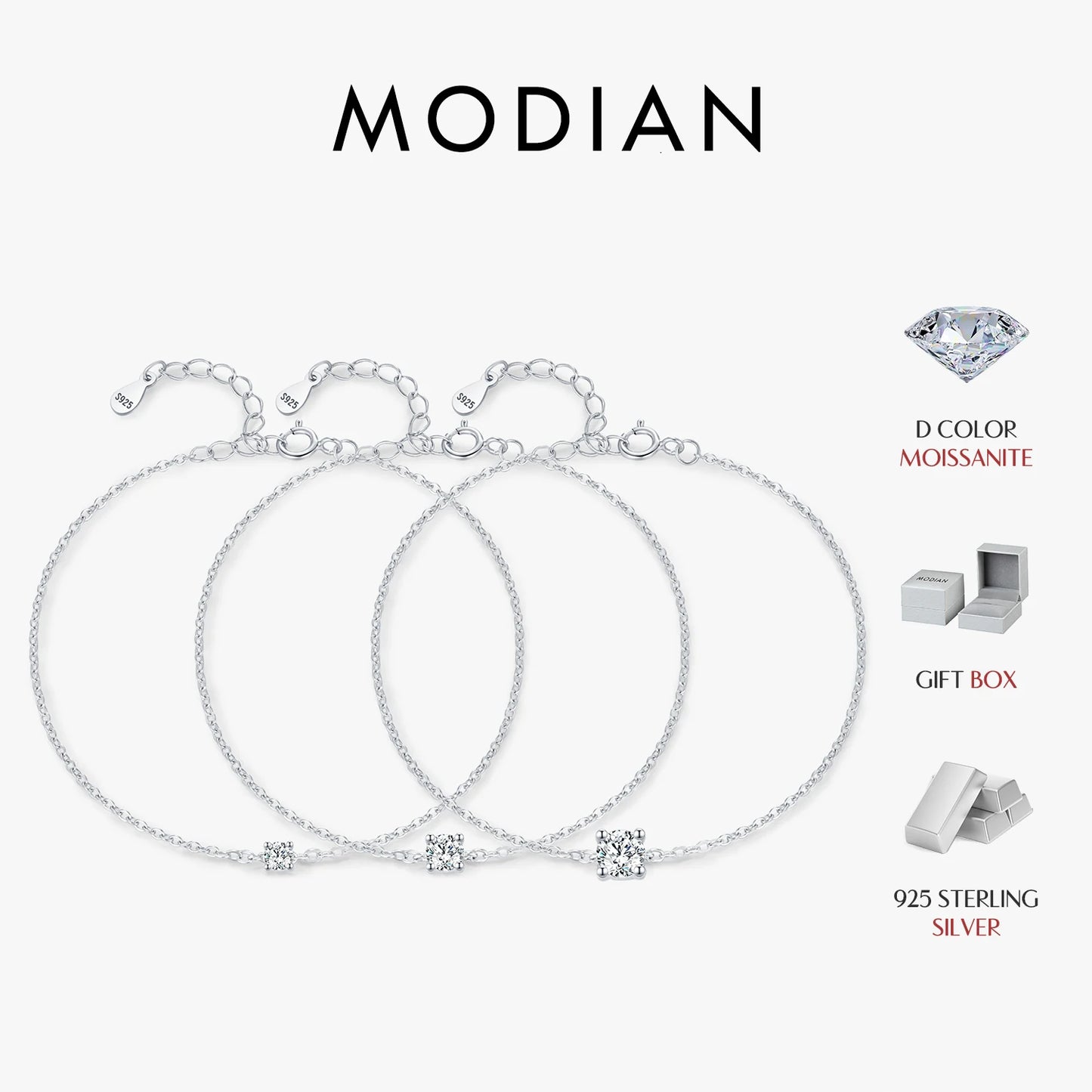 MODIAN D Color Moissanite Bracelet 925 Sterling Silver Classic Minimalist Daily Link Chain Bracelet For Women Fine Jewelry