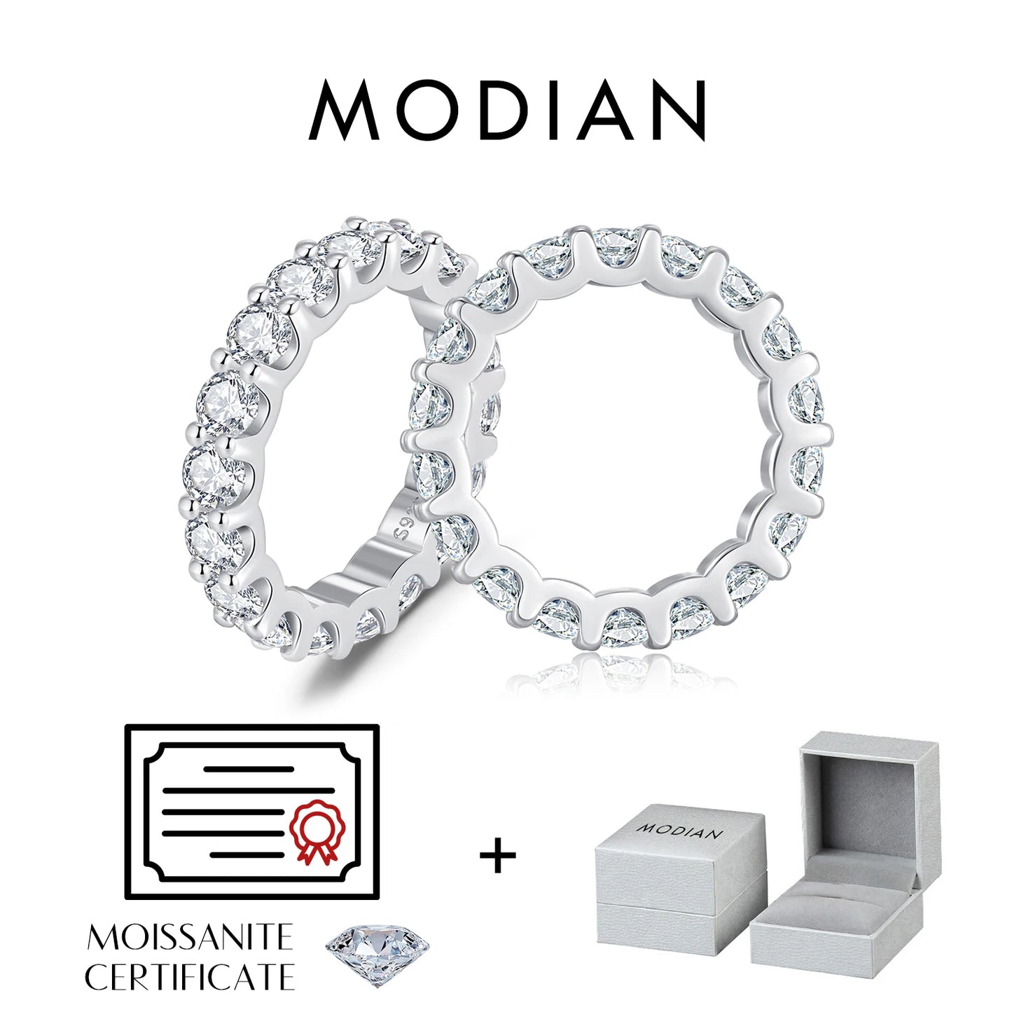 MODIAN D Color Moissanite Dazzling Ring 925 Sterling Silver Luxury Round Eternity Band Rings For Women Wedding Fine Jewelry Gift
