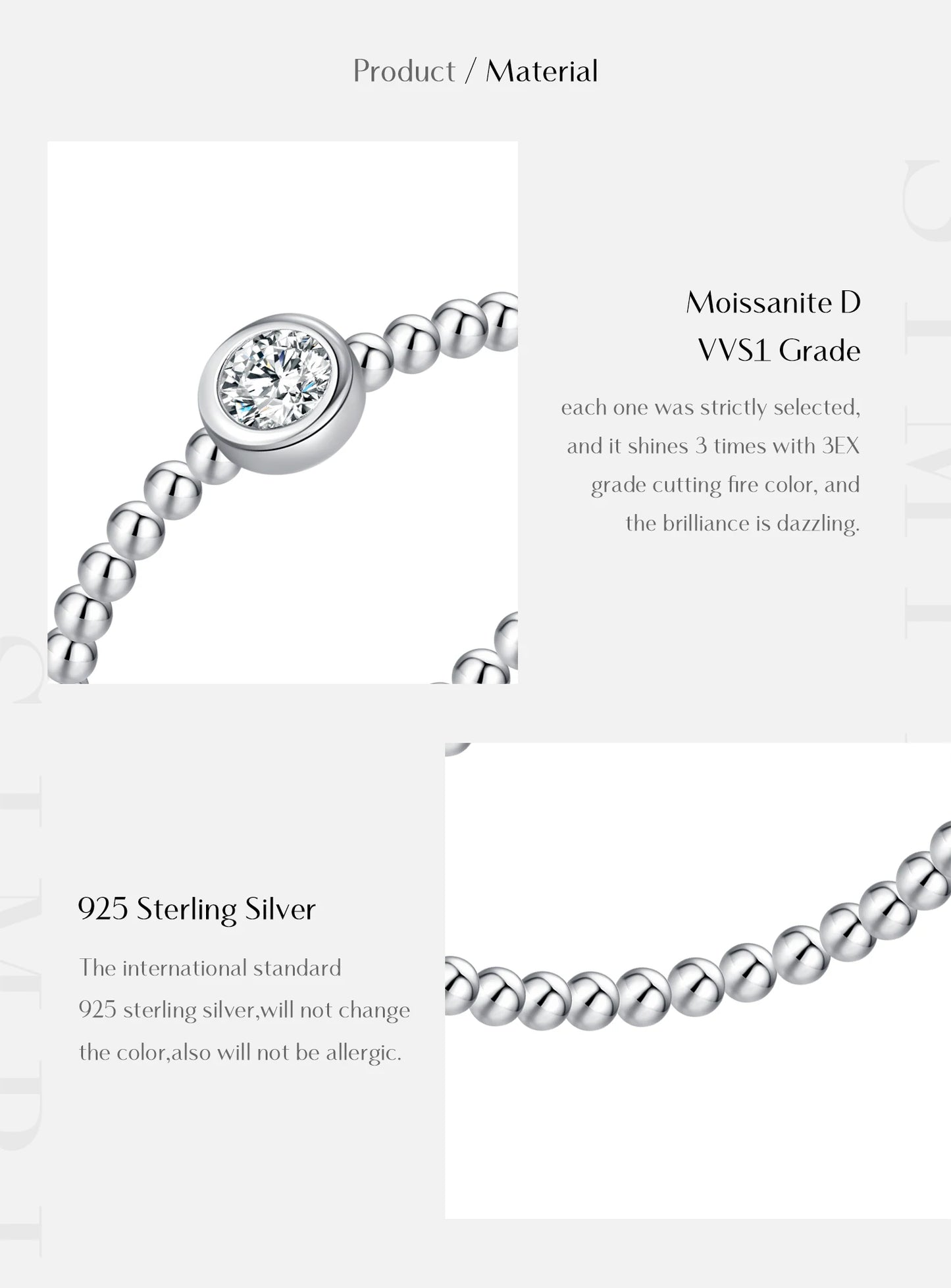 MODIAN Bezel Setting Moissanite Ring 925 Sterling Silver Beads Trendy Stackable Finger Rings For Women Lab Diamond Jewelry