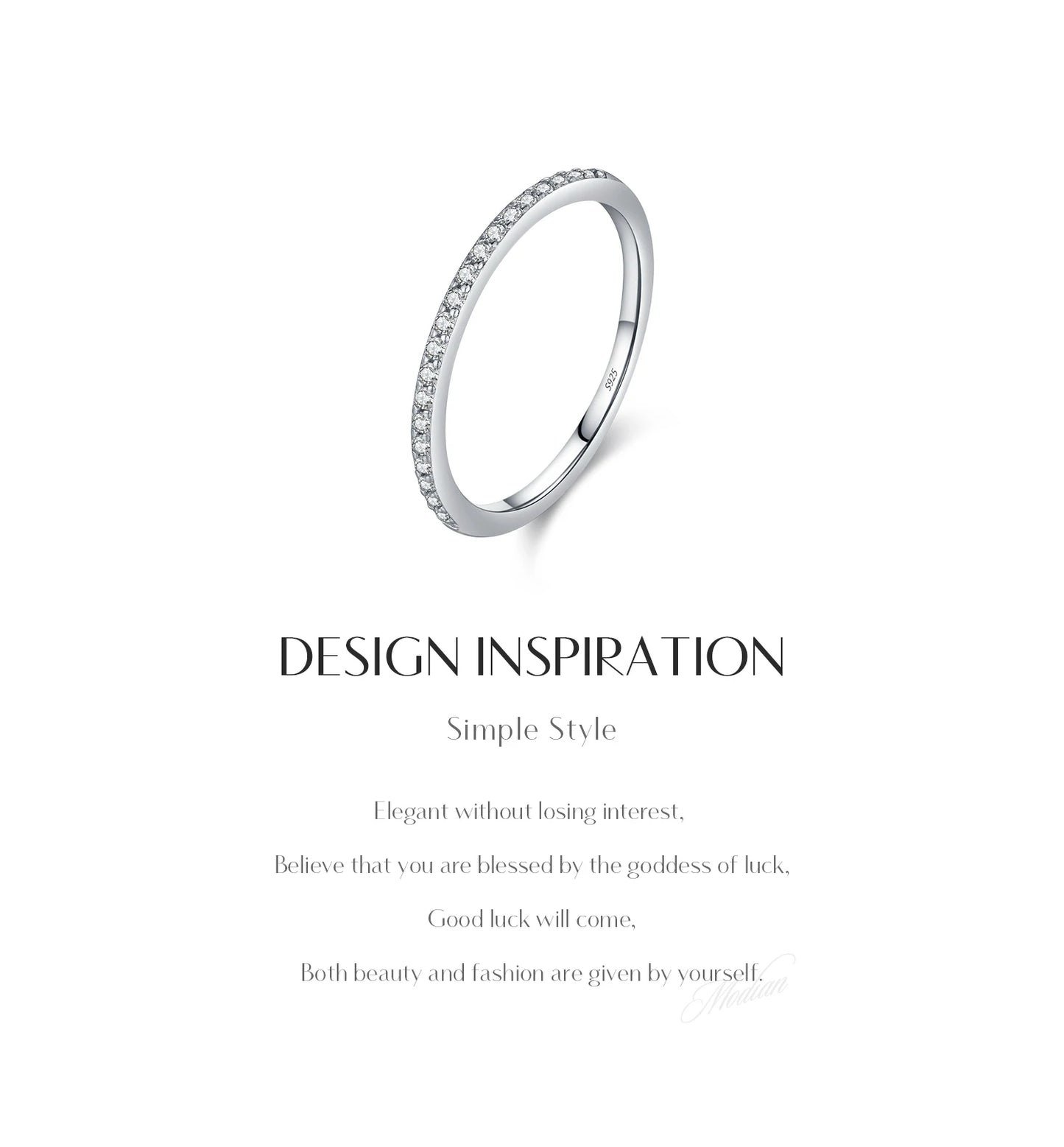 MODIAN Simple Eternity Moissanite Ring 925 Sterling Silver Sparkling Simple Thin Wedding Band Rings For Women Fine Jewelry