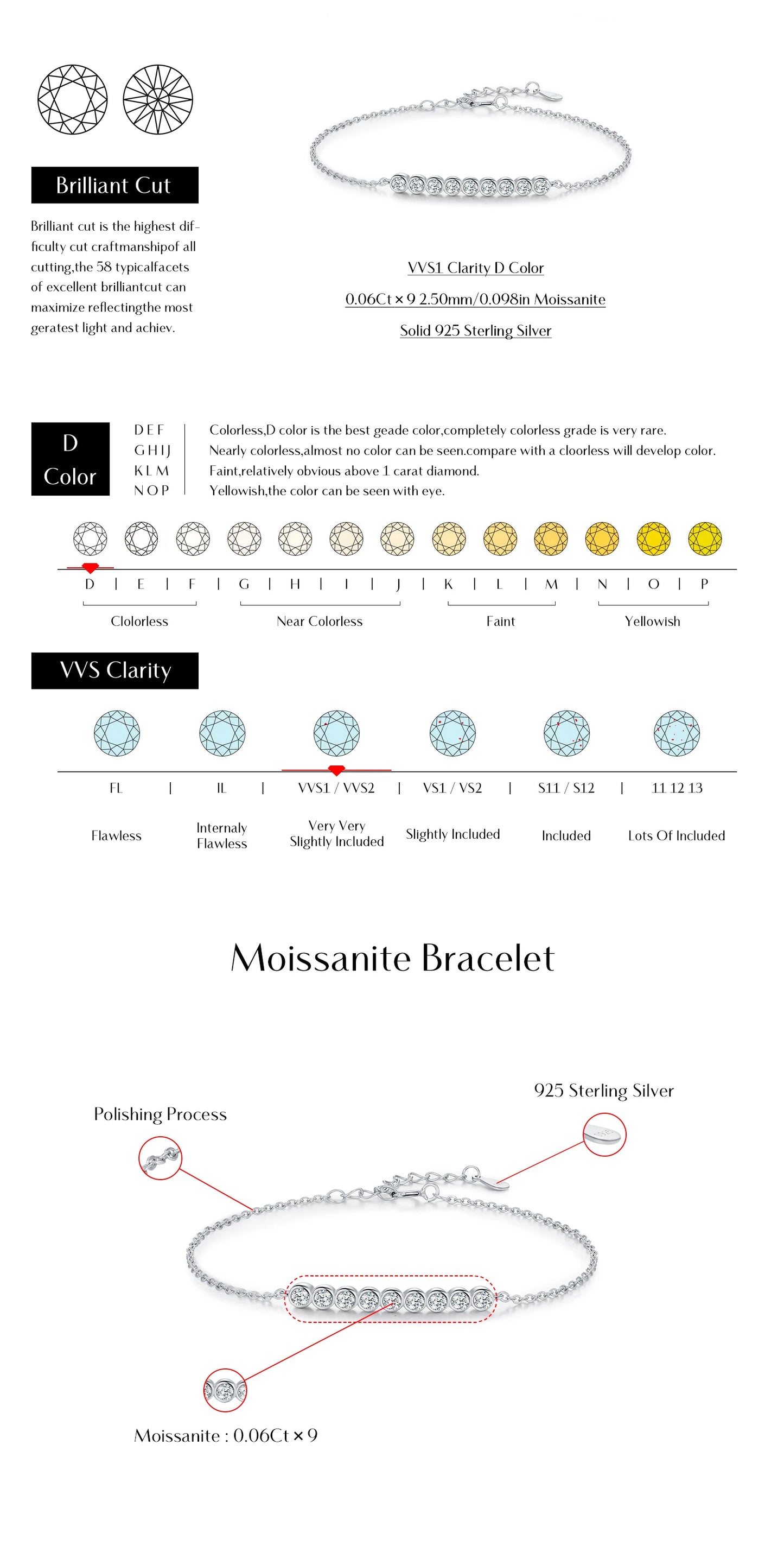 MODIAN D Color Moissanite Link Chain Pendant Necklace 925 Sterling Silver Trendy A Row Round Bracelet For Women Fine Jewelry Set