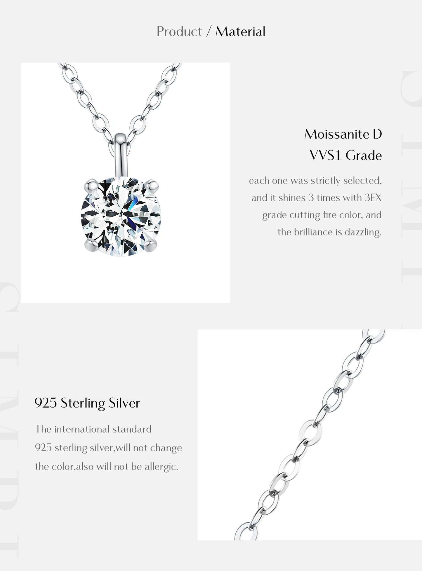 MODIAN 1CT Prong Setting Moissanite Necklace D color VVS1 Lab Diamond Pendant For Women 925 Sterling Silver Wedding Jewelry