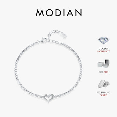 MODIAN D Color Pave Setting Moissanite Bracelets 925 Sterling Silver Romantic Heart Gourmette Bracelet For Women Jewelry Gifts