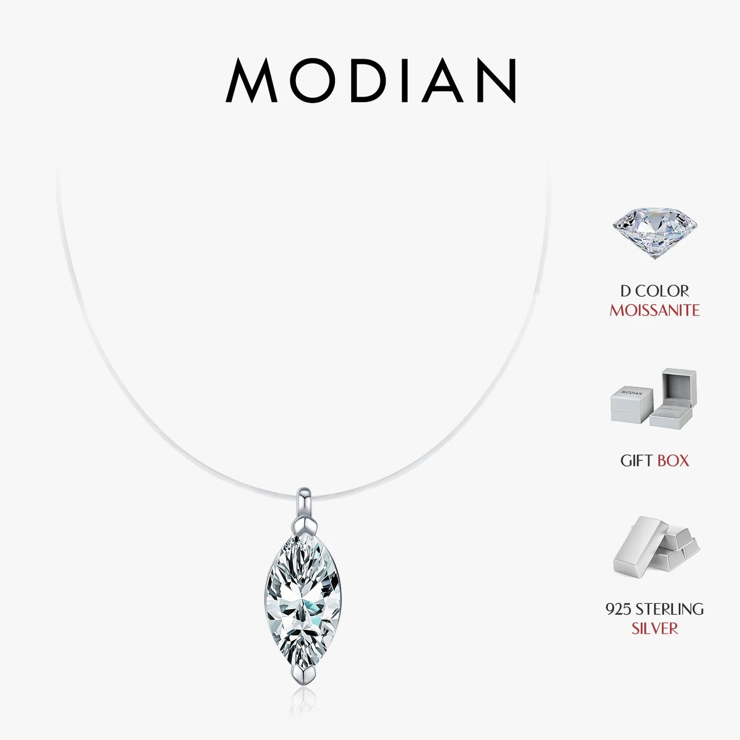 MODIAN Marquise Cut D Color Moissanite Choker Necklaces 925 Sterling Silver Fashion Pendant Necklace For Women Fine Jewelry Gift