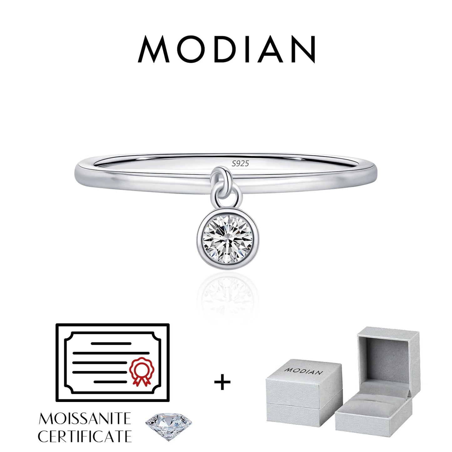 MODIAN D Color Round Moissanite Ring 925 Sterling Silver Small Charms Sparkling Finger Rings For Women Wedding Jewelry Gift
