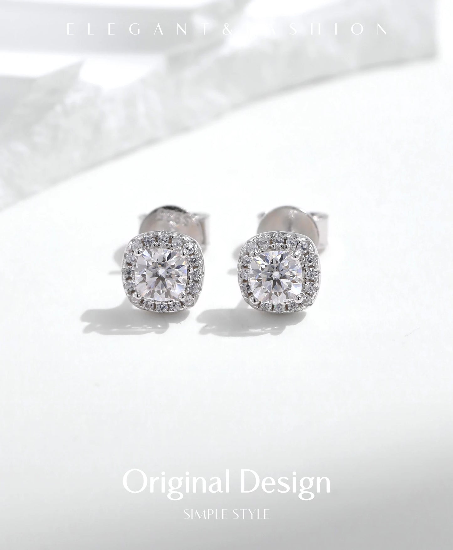 MODIAN D Color Moissanite Stud Earrings Brilliant Square Cut Lab Created Diamond 925 Silver Earrings For Women Wedding Jewelry