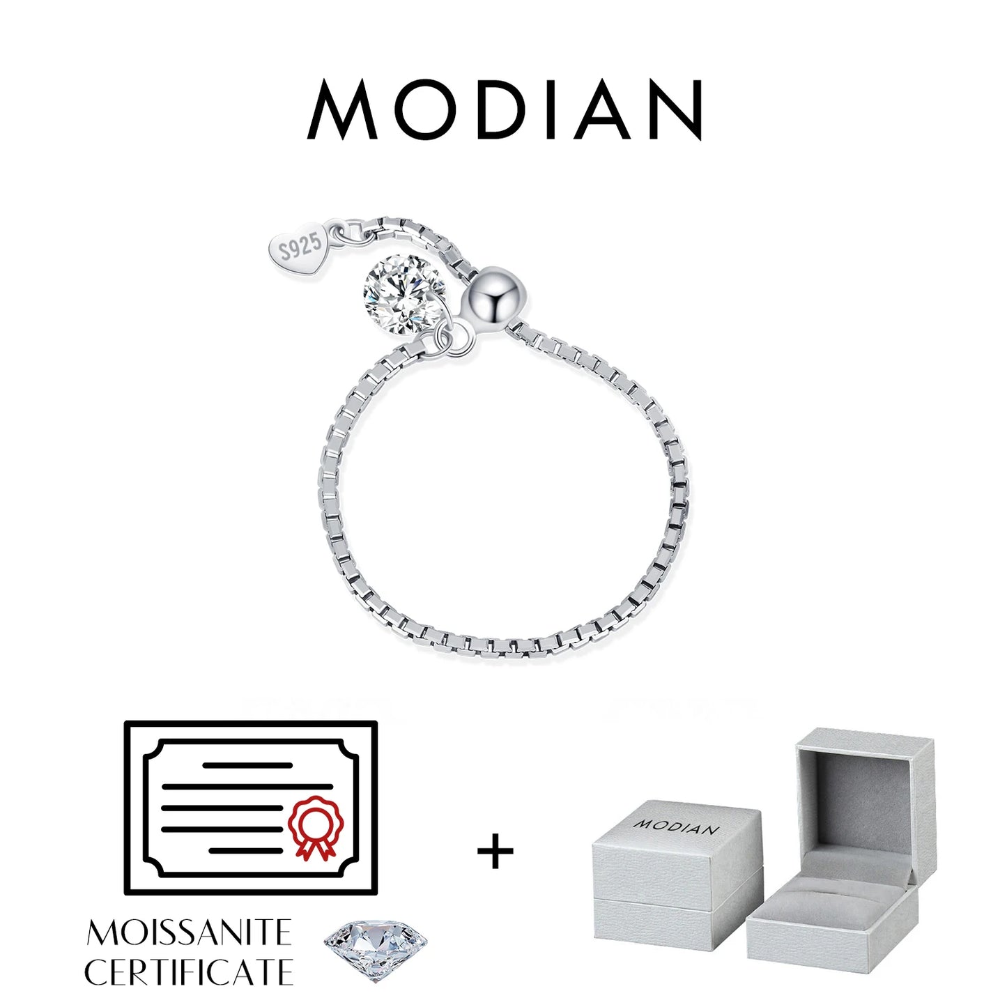 MODIAN D Color Moissanite Rings 925 Sterling Silver Adjustable Beads Boxes Exquisite Chain Rings For Women Fine Jewelry Gift