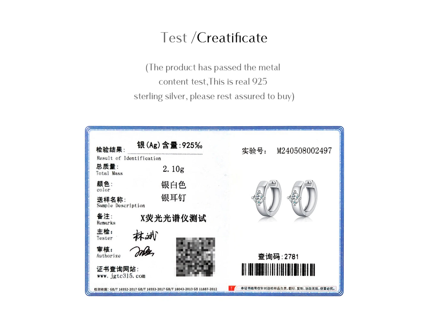 MODIAN Round Moissanite Ear Buckles Lab Diamond 925 Sterling Silver Engagement & Wedding Hoop Earrings for Women Jewelry Gifts