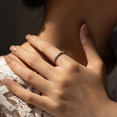 MODIAN D Color Moissanite Round Ring 925 Sterling Silver Sparkling Stacking Slim Band Rings For Women Wedding Fine Jewelry Gifts