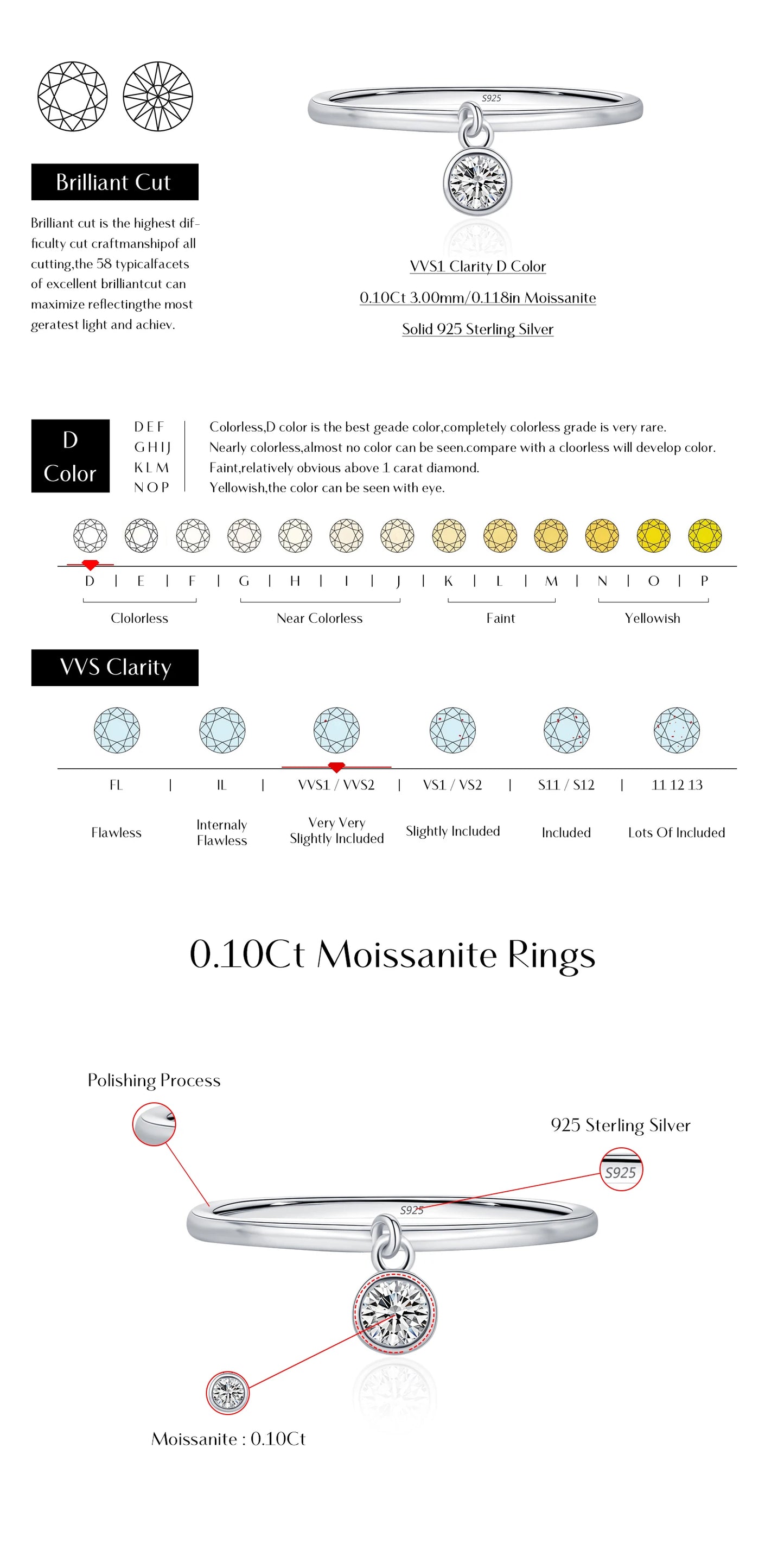 MODIAN D Color Round Moissanite Ring 925 Sterling Silver Small Charms Sparkling Finger Rings For Women Wedding Jewelry Gift