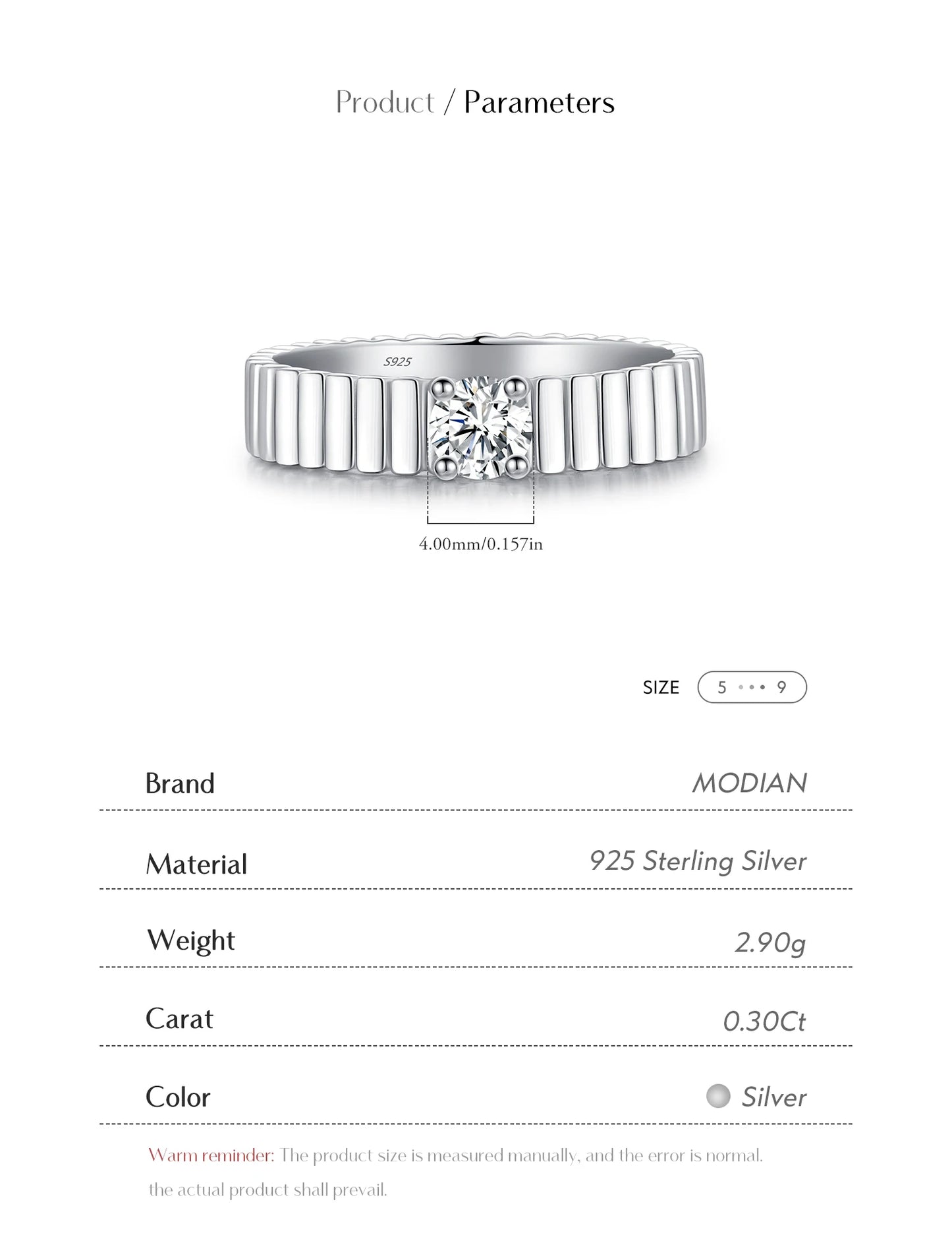 MODIAN D Color Moissanite Ring 925 Sterling Silver Trendy  Wide Eternal Stackable Finger Rings For Women Unisex Fine Jewelry