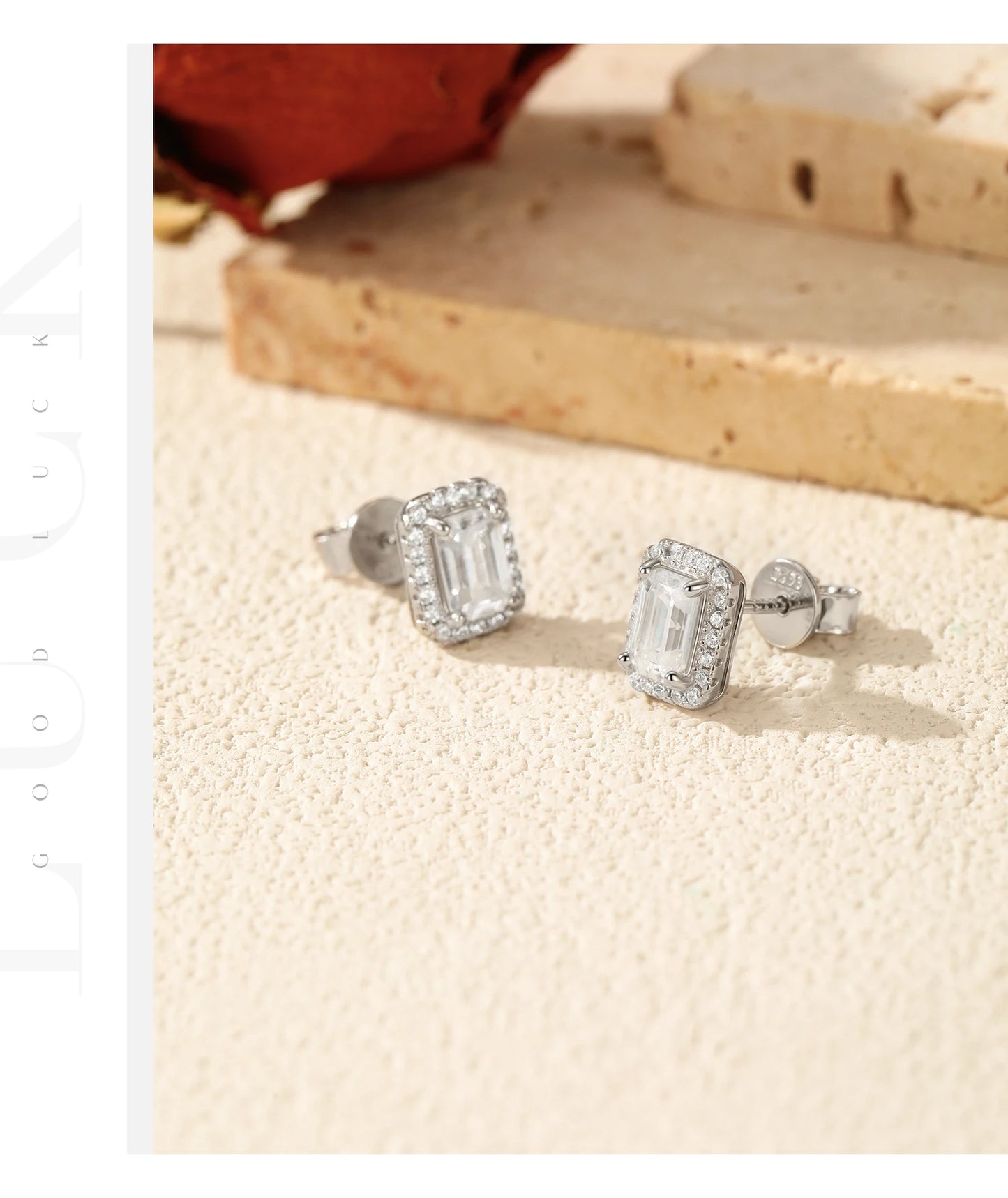 MODIAN Emerald Cut Moissanite Ear Studs 925 Sterling Silver Classic Luxury Halo Earrings For Women Wedding Fine Jewelry Gift