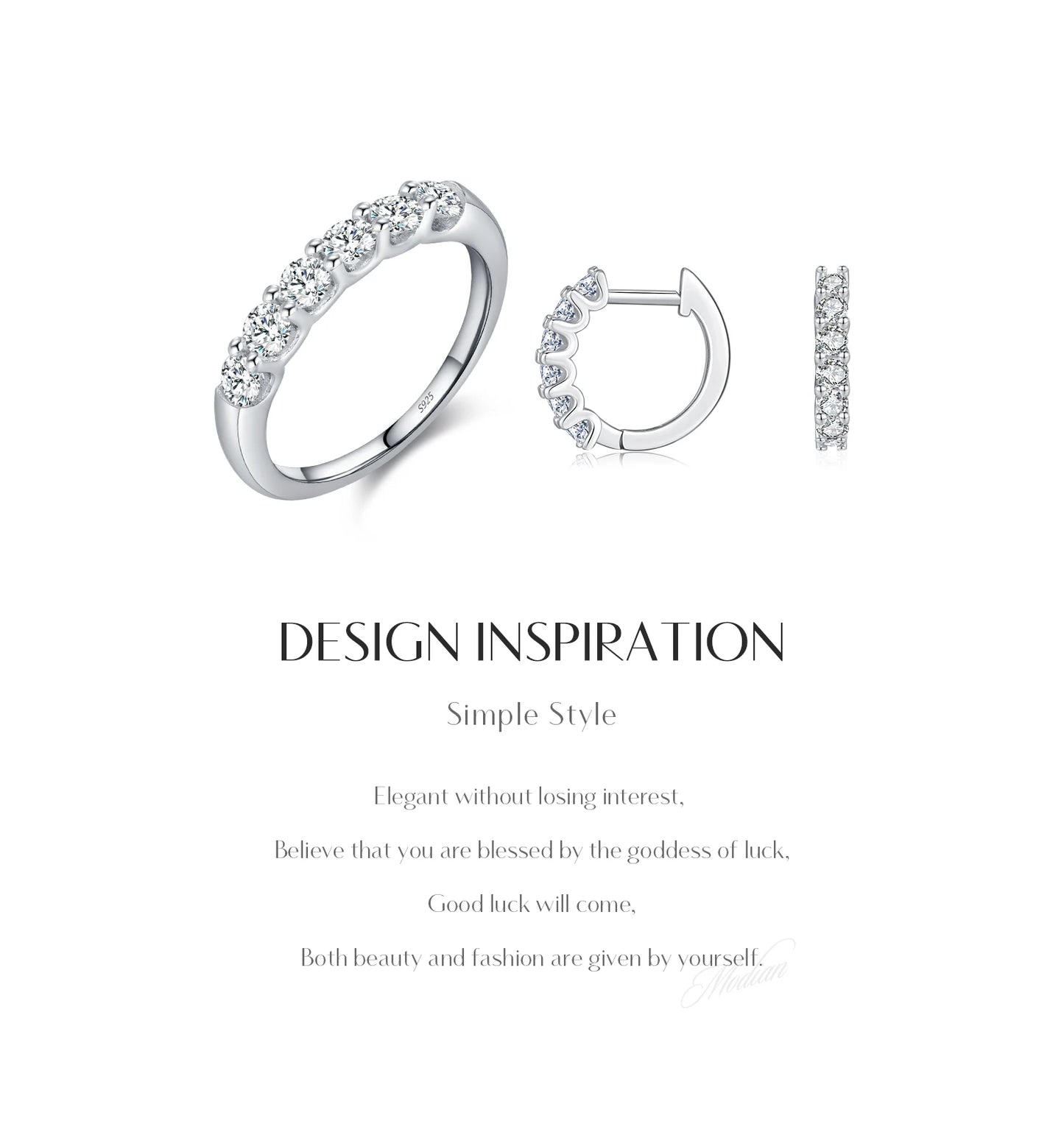 MODIAN D Color Moissanite 925 Sterling Silver Luxury Sparkle Geometric Hoop Earrings Ring For Women Wedding Fine Jewelry Set