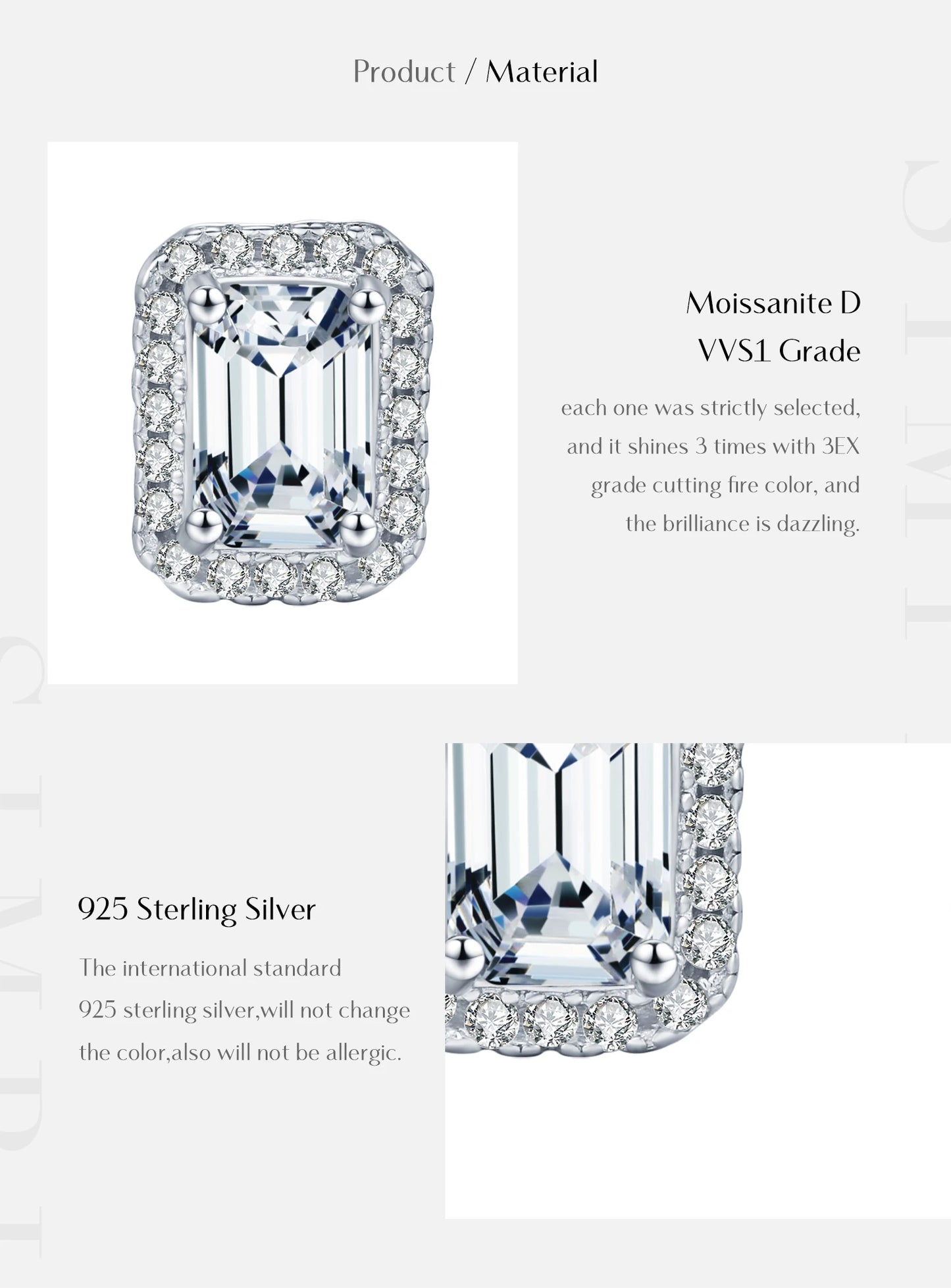 MODIAN Emerald Cut Moissanite Ear Studs 925 Sterling Silver Classic Luxury Halo Earrings For Women Wedding Fine Jewelry Gift