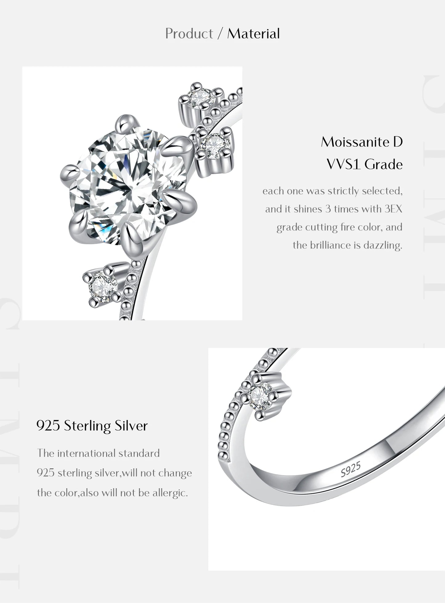 MODIAN 1CT Moissanite Ring 925 Sterling Silver Delicate Flower Six Claws Lab Created Diamond Rings For Women Wedding Jewelry