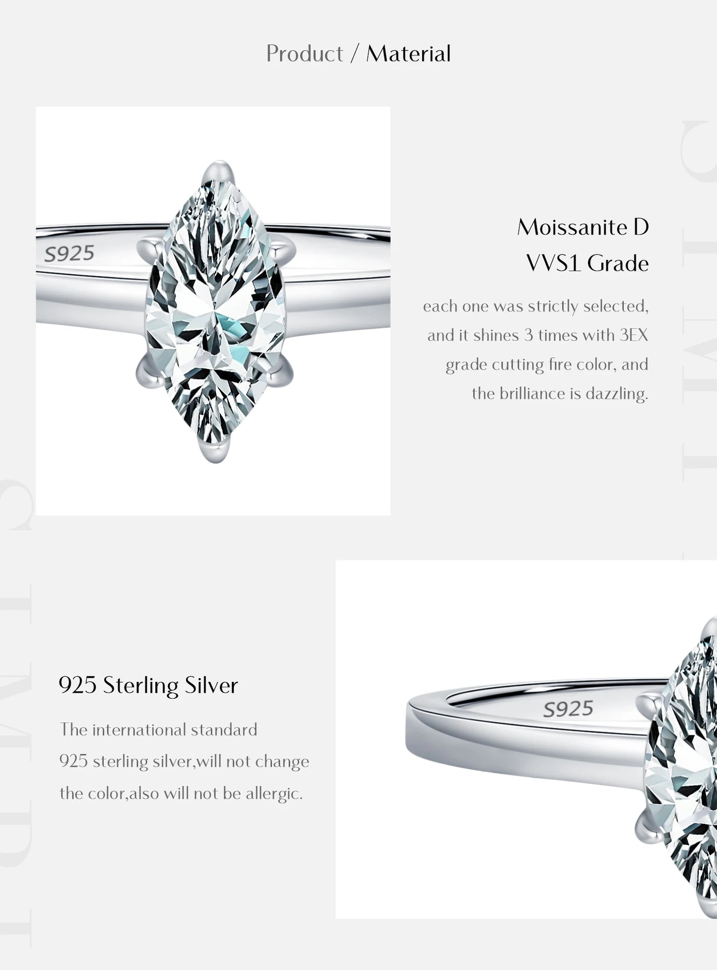 MODIAN D Color Marquise Cut Rhombic Moissanite 925 Sterling Silver Luxury  Band Rings For Women Wedding Fine Jewelry Gifts