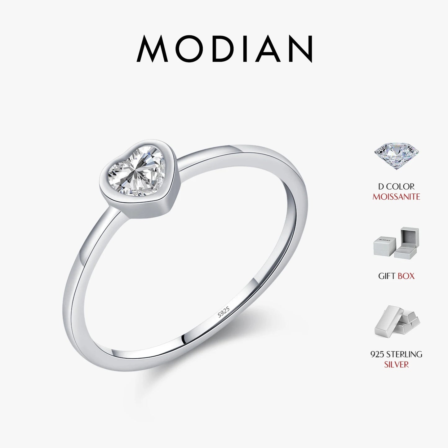MODIAN Heart shape Cut Moissanite Solitaire Wedding Ring For Women 925 Sterling Silver D Color Wedding Band Fine Jewelry