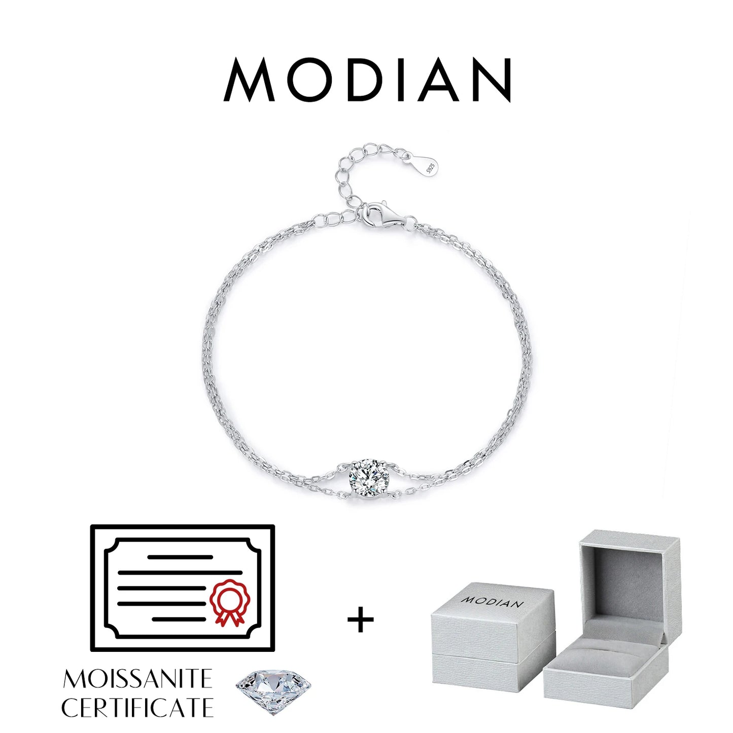 MODIAN 1CT D Color Moissanite Bracelet 925 Sterling Silver Delicate Double Layer Bracelets For Bridal Wedding Fine Jewelry Gifts