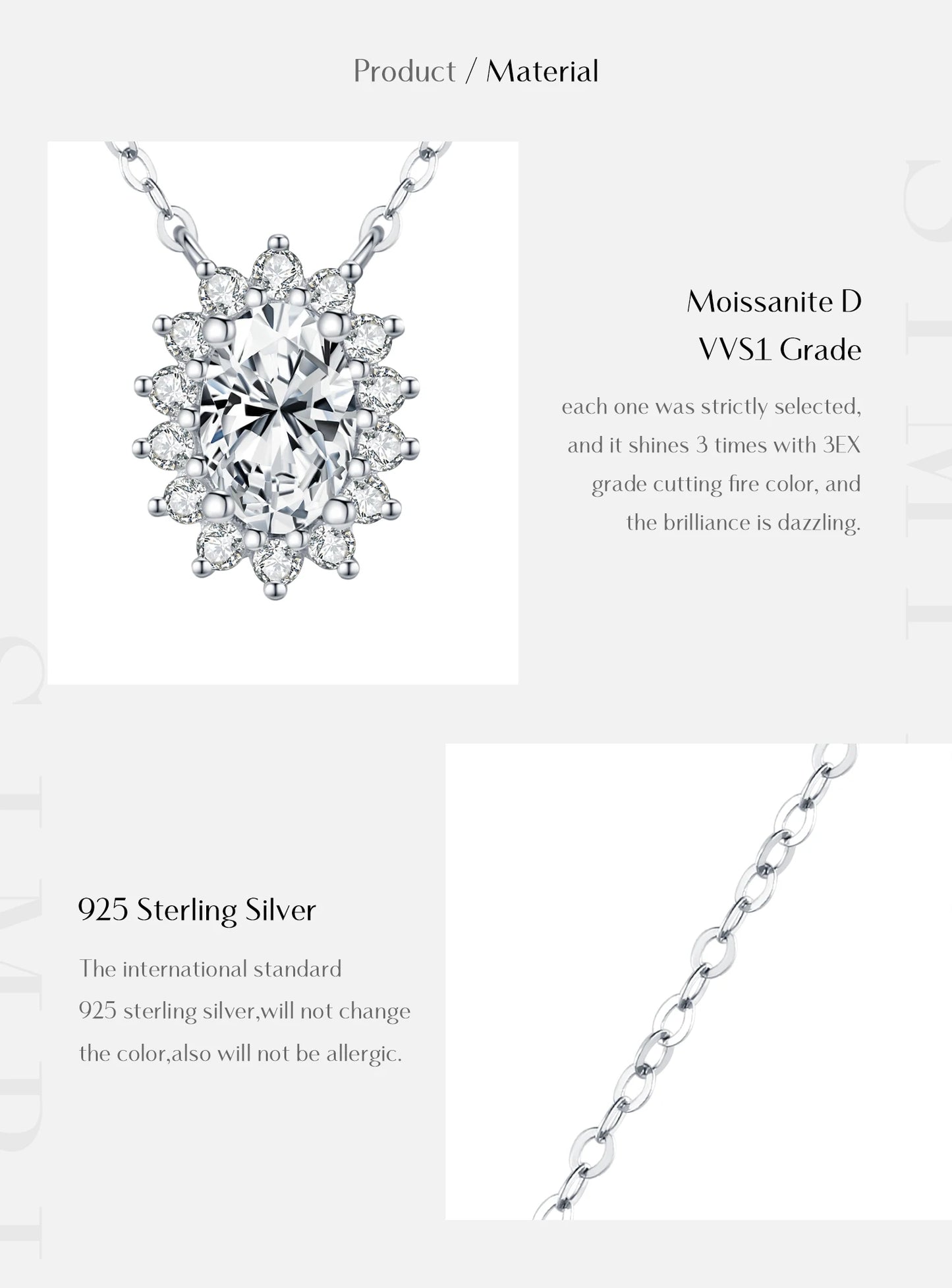 MODIAN D Color Oval Moissanite Necklaces 925 Sterling Silver Classic Pendant Necklace For Women Wedding Engagement Fine Jewelry