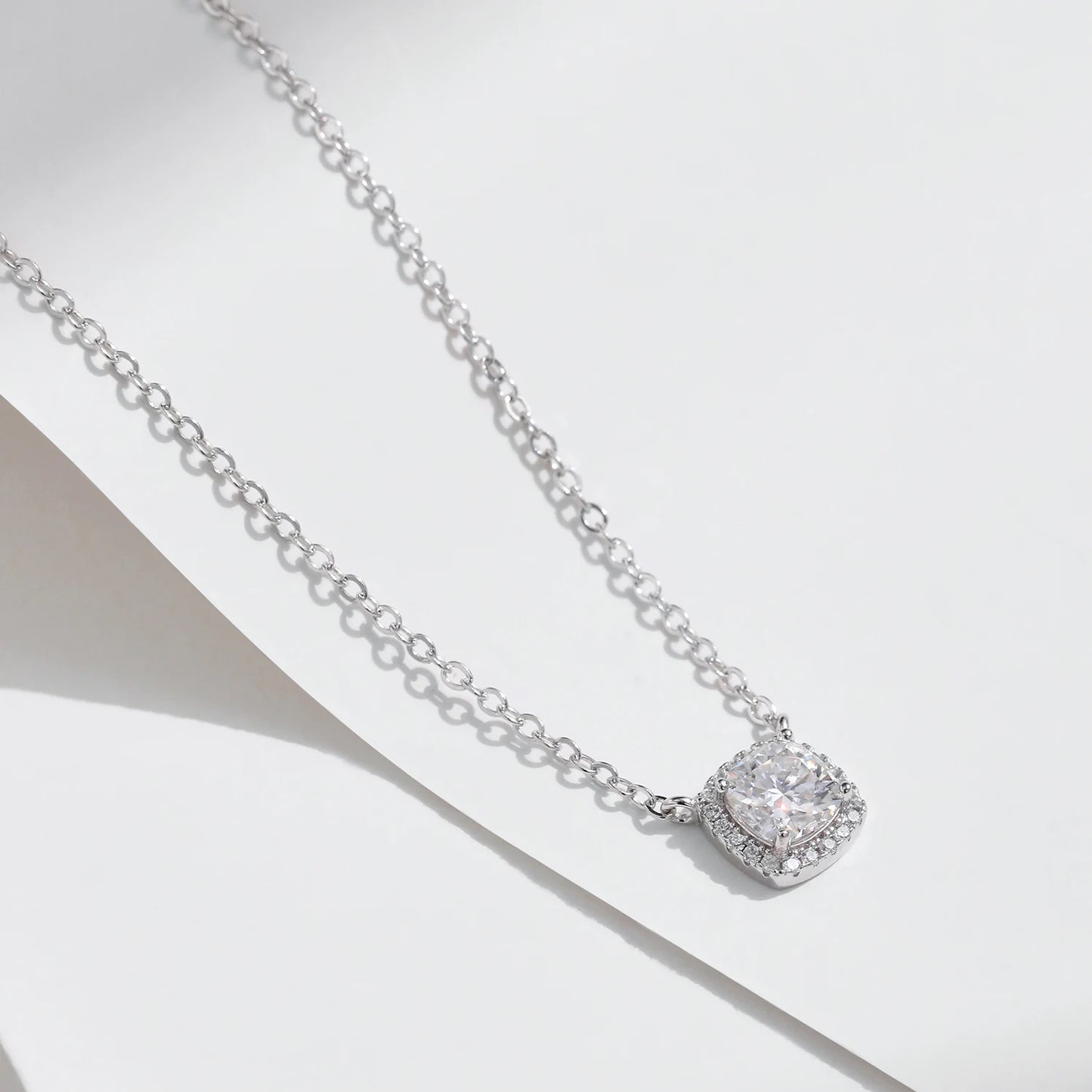 MODIAN 1 Carat Square Cushion Cut Halo Moissanite Pendant Necklace For Women 925 Sterling Silver Dazzling Wedding Bridal Jewelry