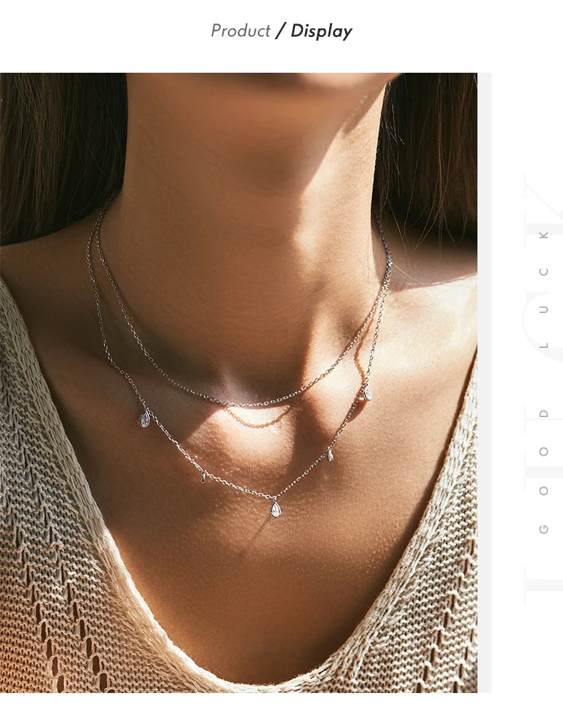 MODIAN Pear Shape Moissanite Pendant Necklace 925 Sterling Silver Double Layer Necklaces For Women Luxury Wedding Jewelry