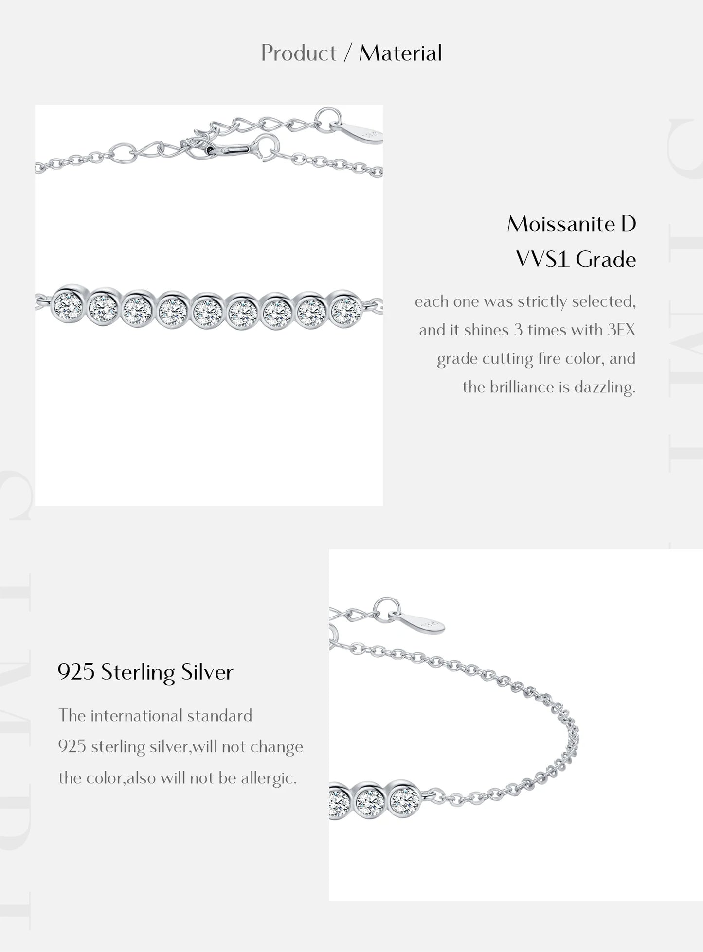 MODIAN D Color Moissanite 925 Sterling Silver Simple Bracelet Round Lab Diamond Chain Link Jewelry For Women Luxury Wedding Gift