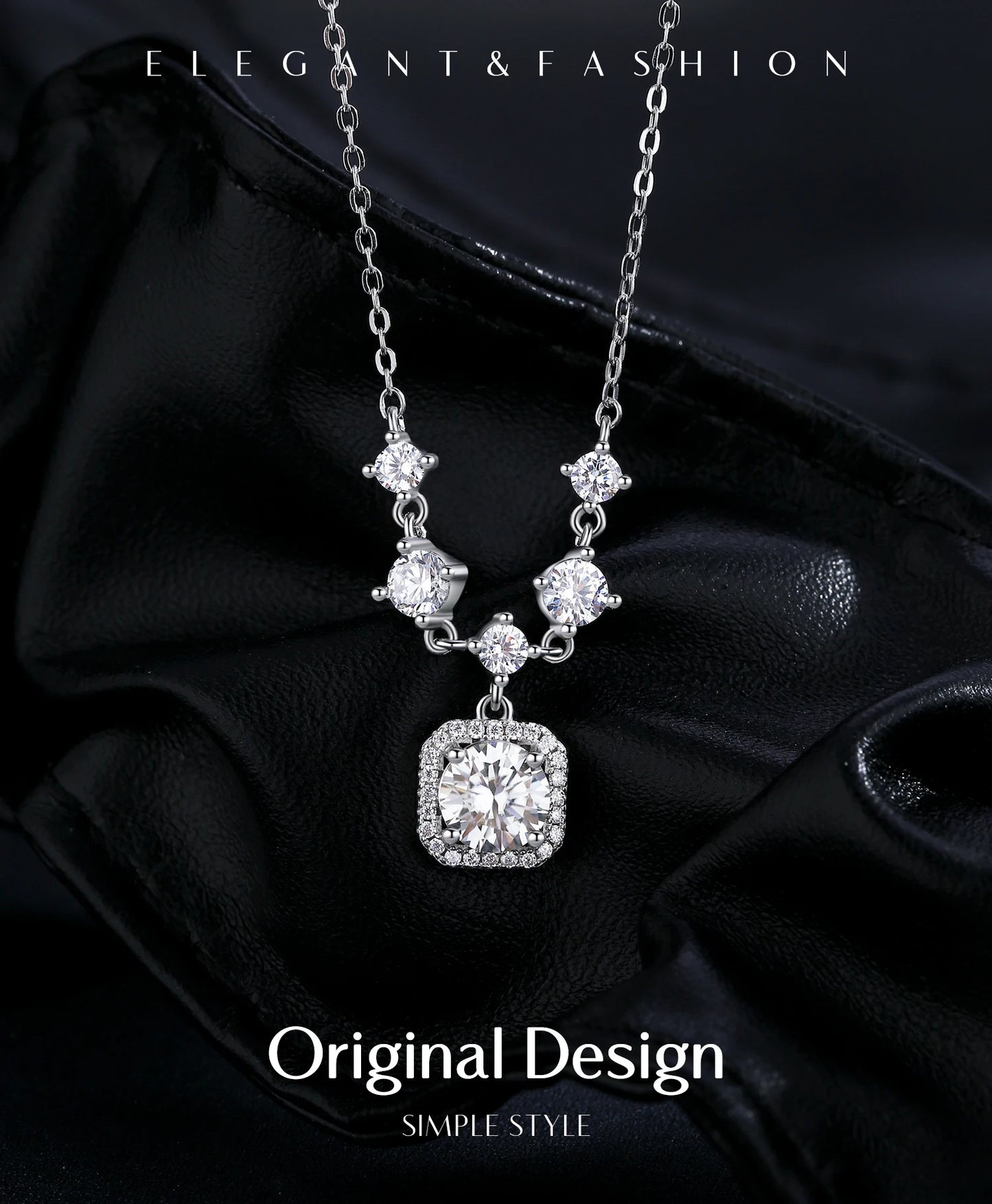 MODIAN 1CT D Color Moissanite Necklace 925 Sterling Silver Luxury Halo Charm Pendant Necklace For Women Bridal Wedding Jewelry