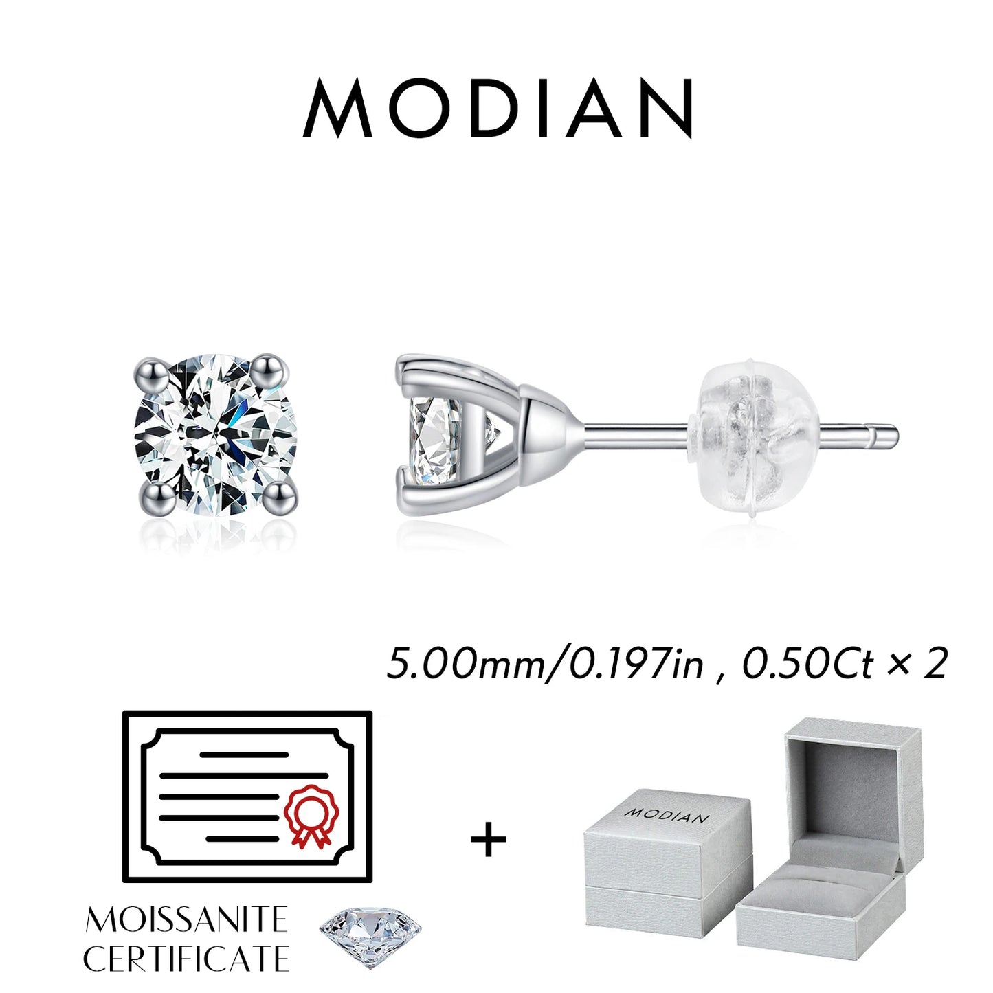 Modian Moissanite 1CT 2CT D Color VVS1 EX Luxury Stud Earrings 925 Sterling Silver Sparkling Earrings For Women Wedding Jewelry