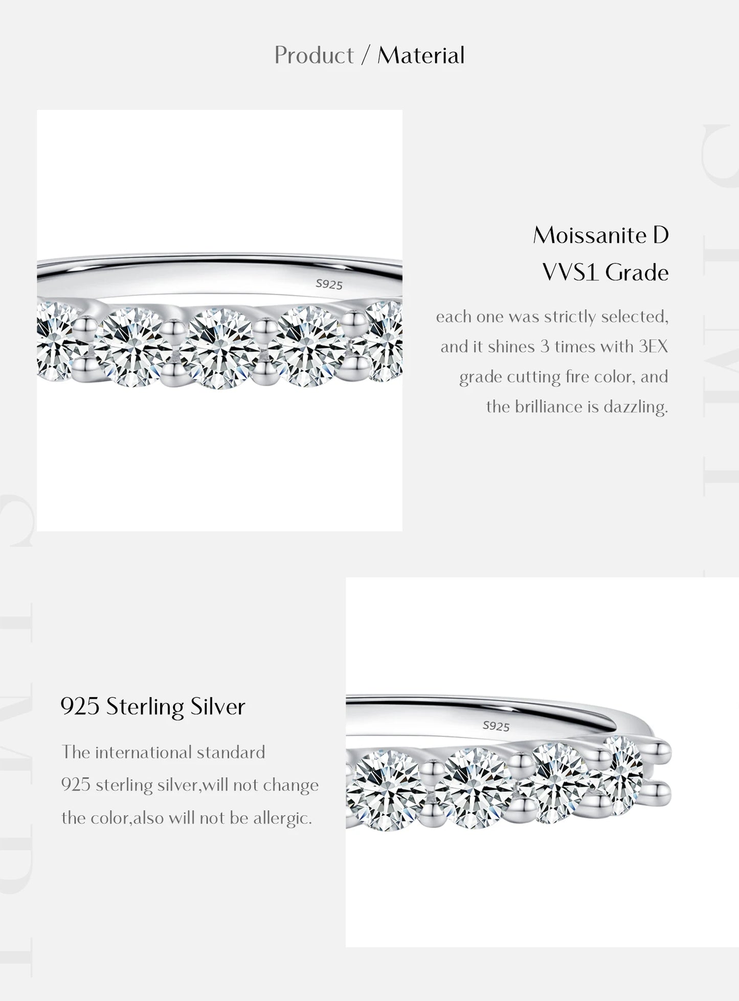 MODIAN Moissanite Wedding Band 925 Sterling Silver Ring Platinum Plated Lab Diamond Stackable Crown Jewelry For Women Gifts