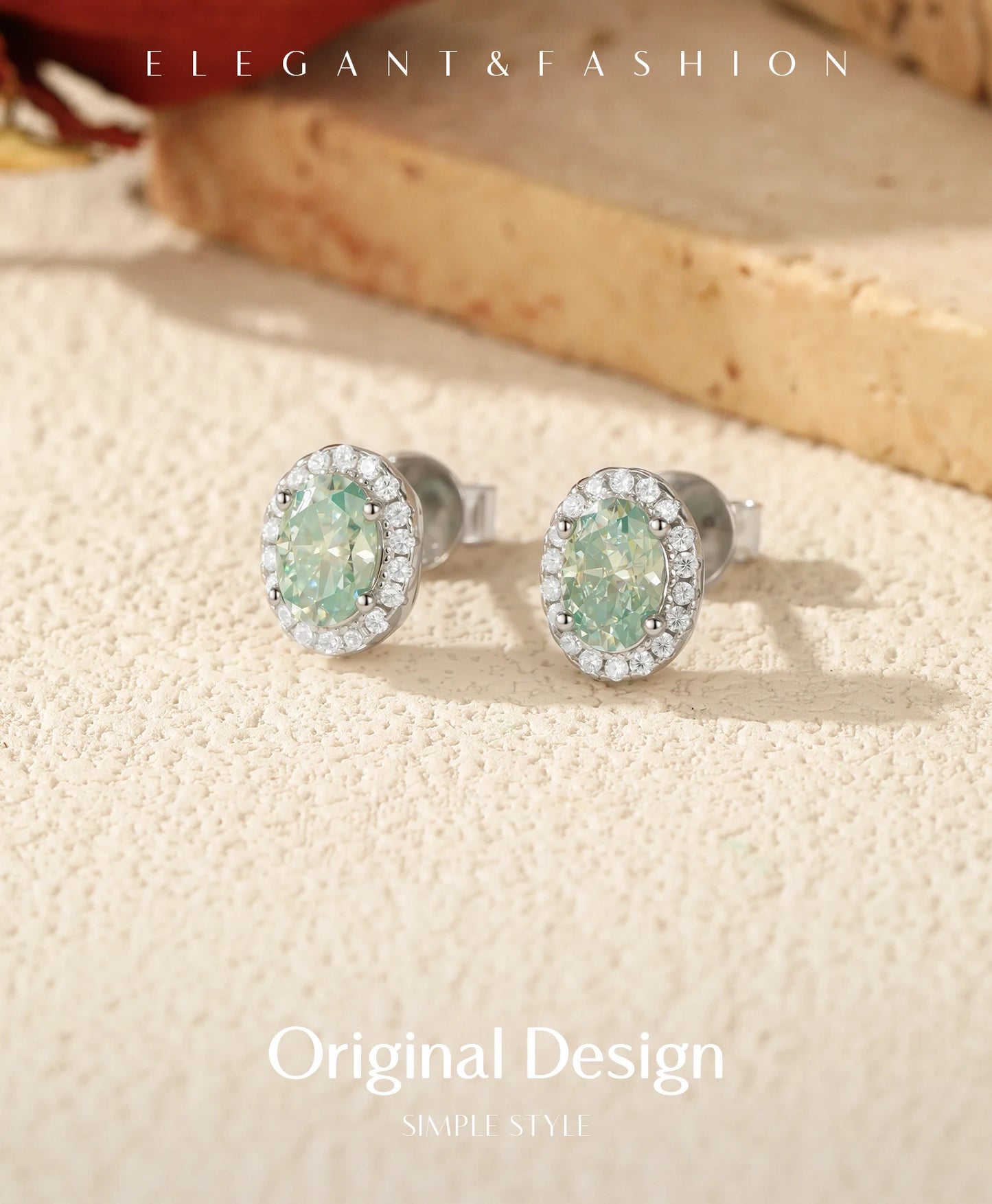 MODIAN 1CT D Color Green Moissanite Halo Earrings 925 Sterling Silver Elegant Oval Stud Earrings For Women Party Fine Jewelry