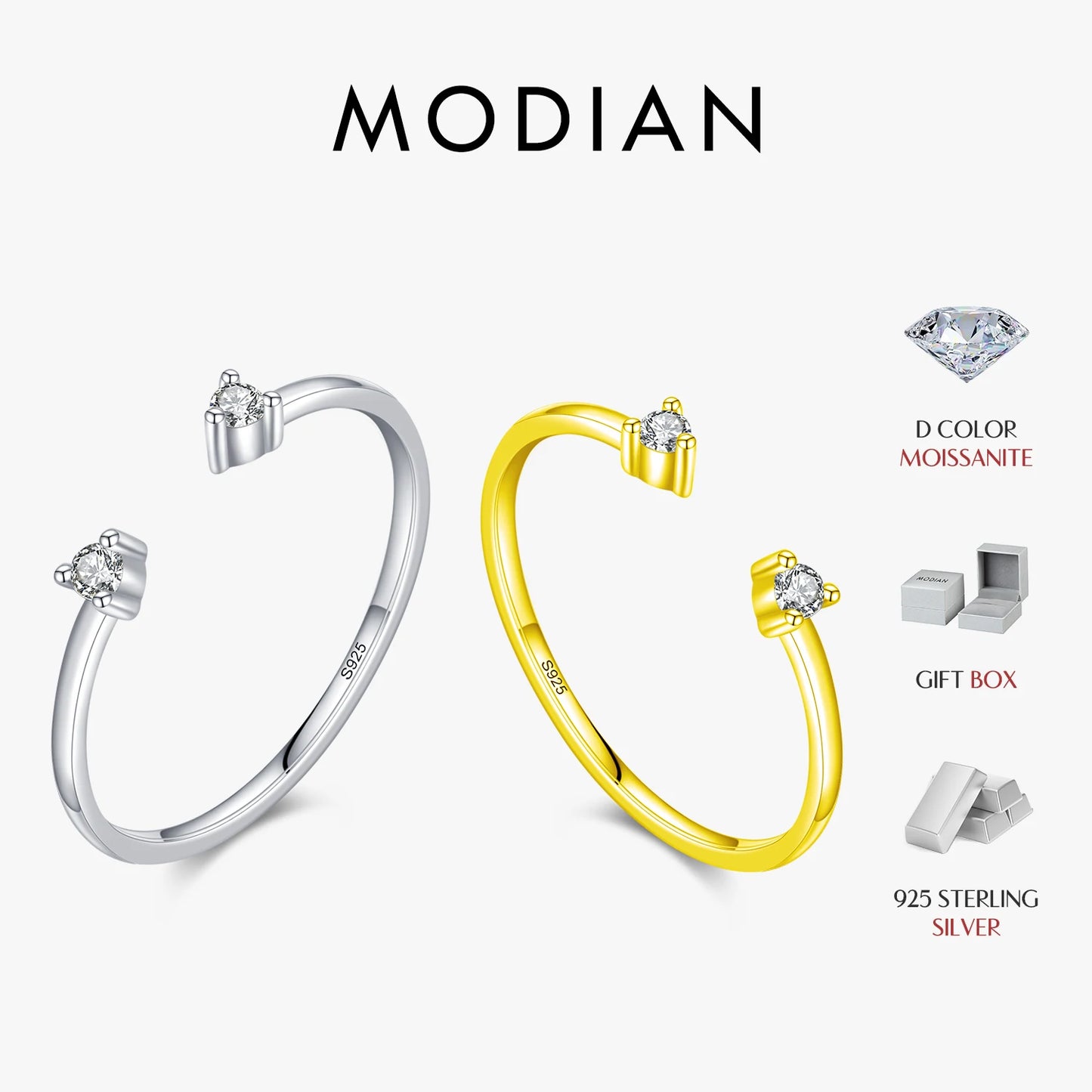 Modian 2022 New Real 925 Sterling Silver D Color Moissanite Finger Rings Trendy Adjustable Ring For Women Wedding Fine Jewelry