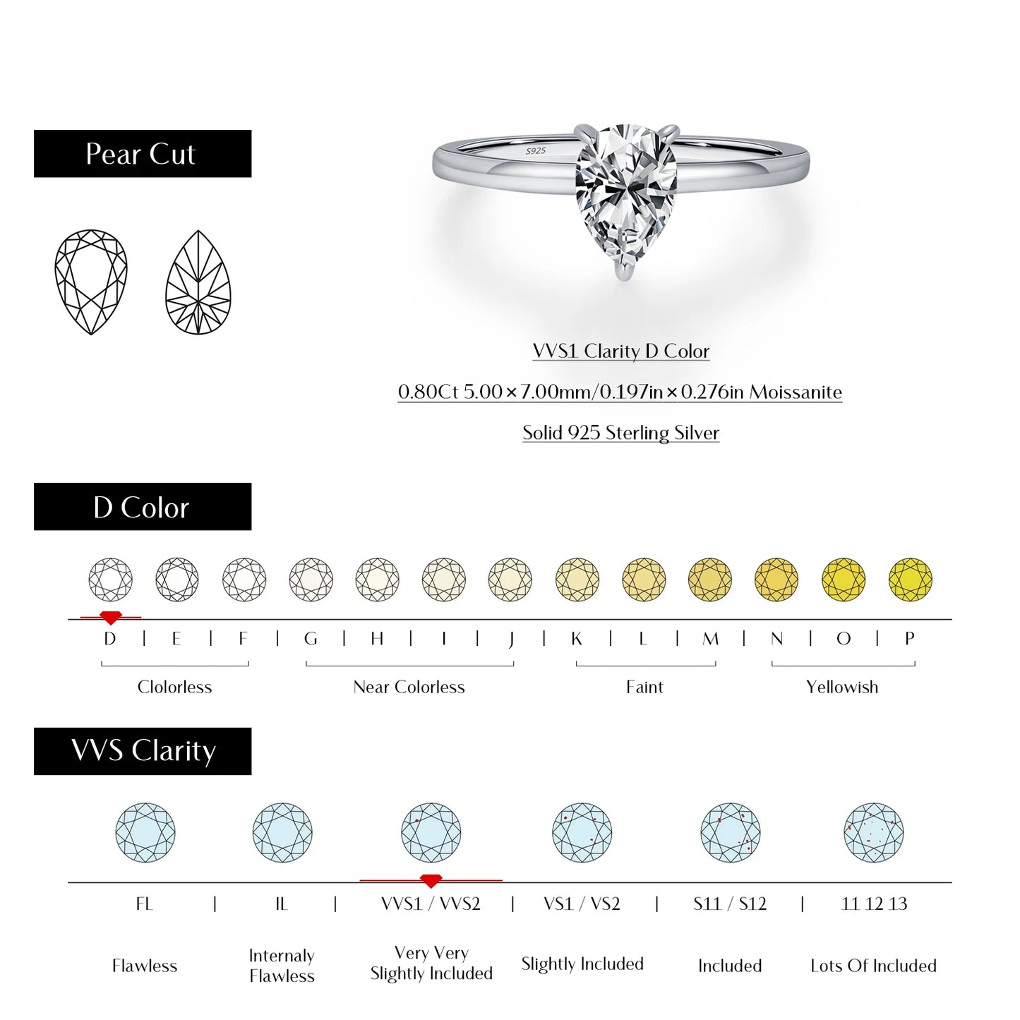 MODIAN D Color Pear Cut Moissanite Ring 925 Sterling Silver Water Drop Lab Diamond Wedding Rings For Women Wedding Fine Jewelry