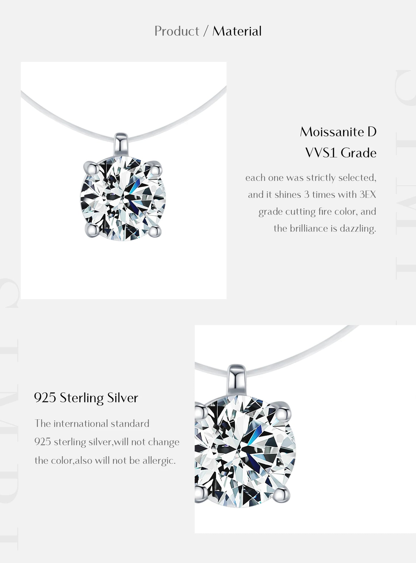 MODIAN 1CT Round Clarity Moissanite Necklace 925 Sterling Silver Transparent Line Choker Pendant Necklace For Women Fine Jewelry