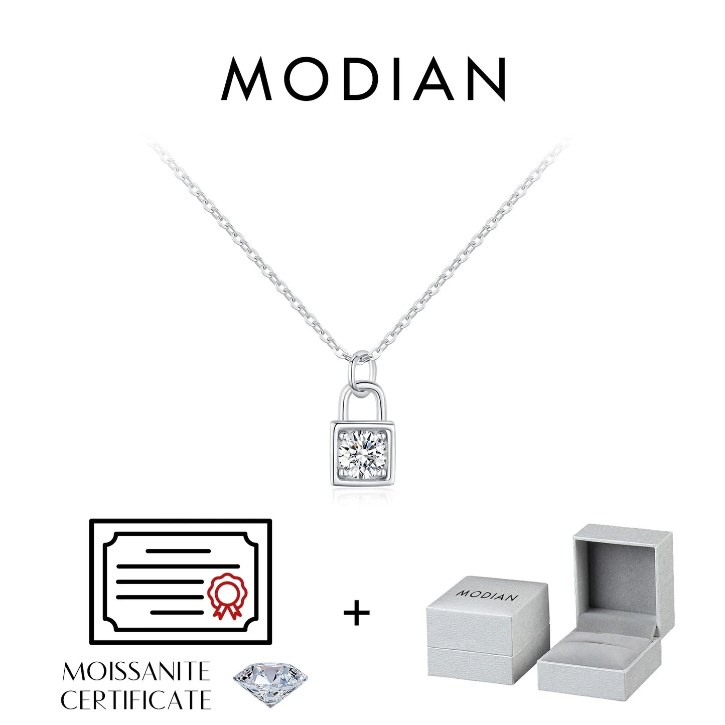 MODIAN 0.5 Carat D Color Moissanite Lock Pendant Necklace For Women 925 Sterling Silver Party Stackable Fine Jewelry With Boxes