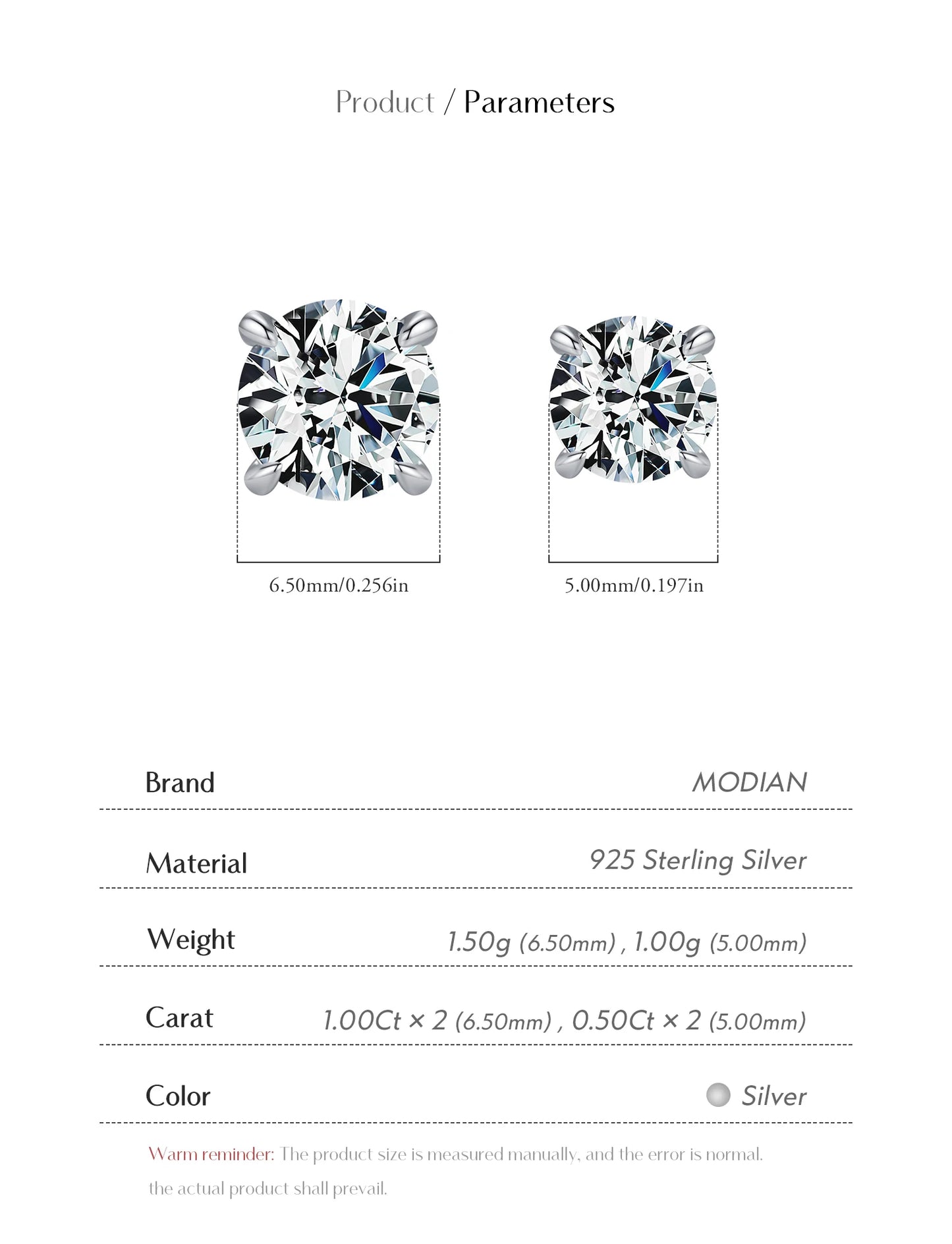 MODIAN D Color 1CT Moissanite Stud Earrings 925 Sterling Silver Wedding Engagement Lab Created Diamond Jewelry For Women Gift