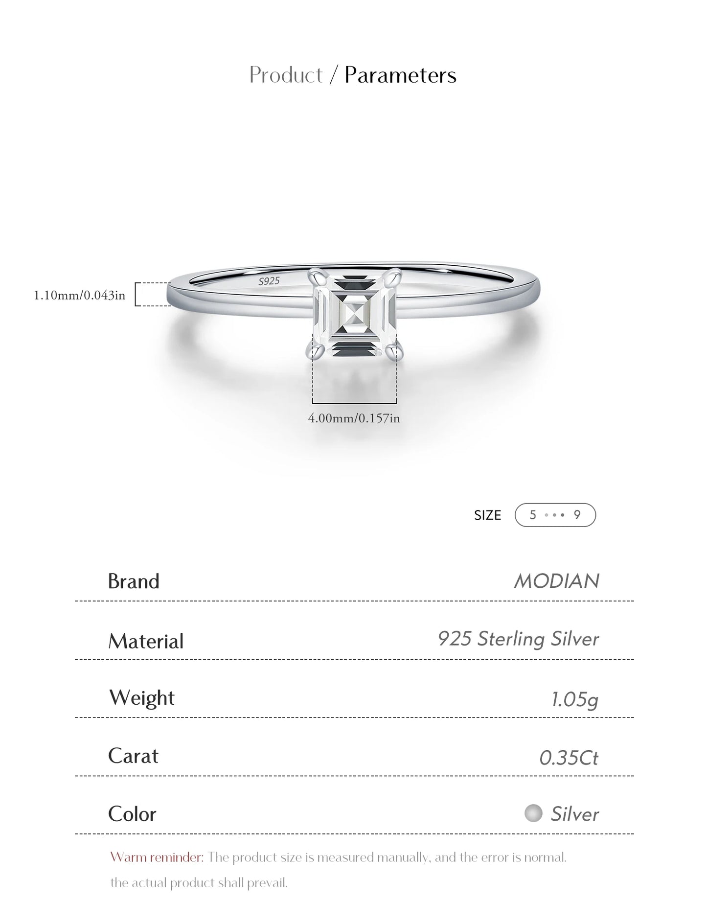 MODIAN Emerald Cut D Color Square Moissanite 925 Sterling Silver Classic Finger Rings For Women Wedding Statement Jewelry