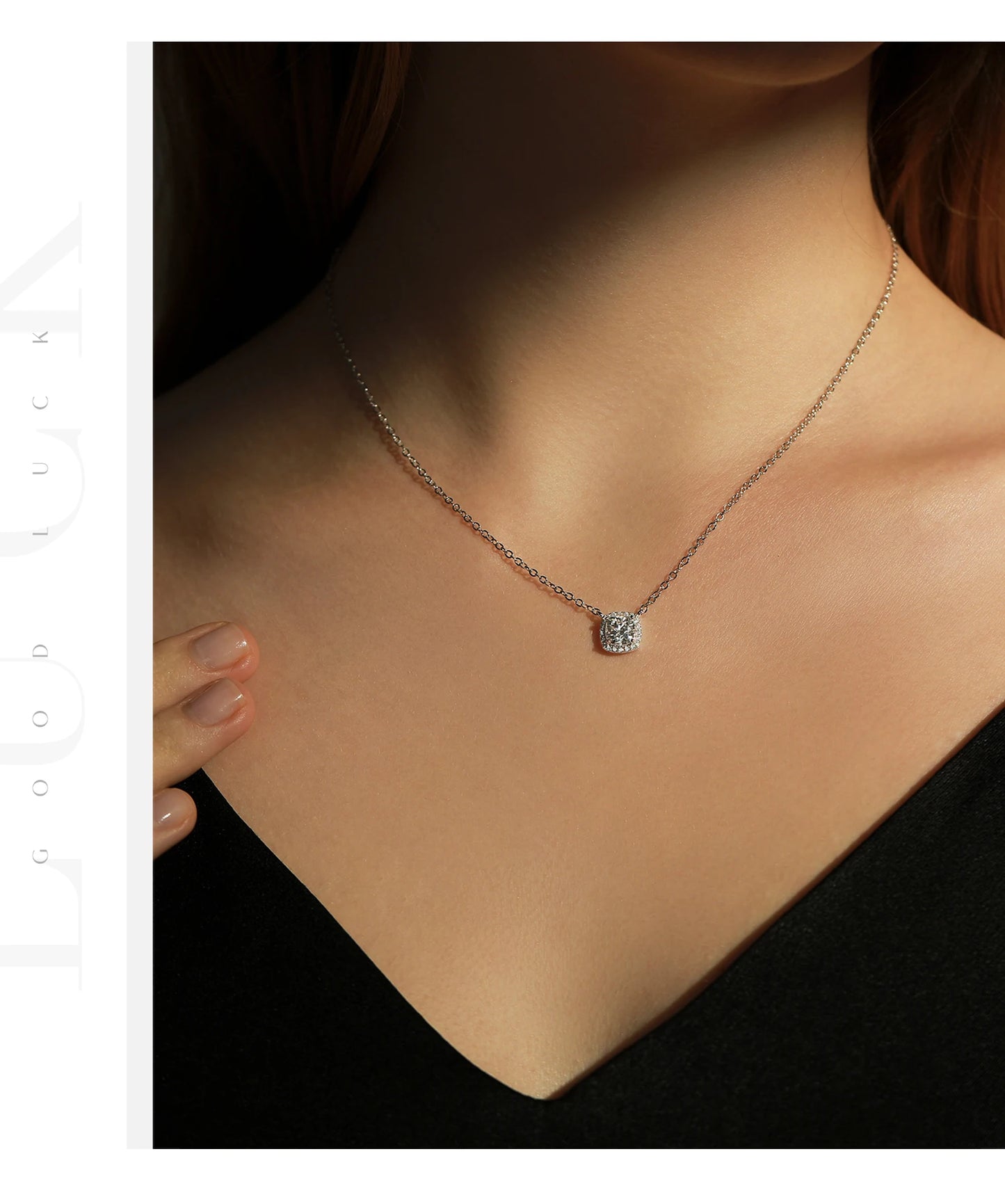 MODIAN 1 Carat Square Cushion Cut Halo Moissanite Pendant Necklace For Women 925 Sterling Silver Dazzling Wedding Bridal Jewelry