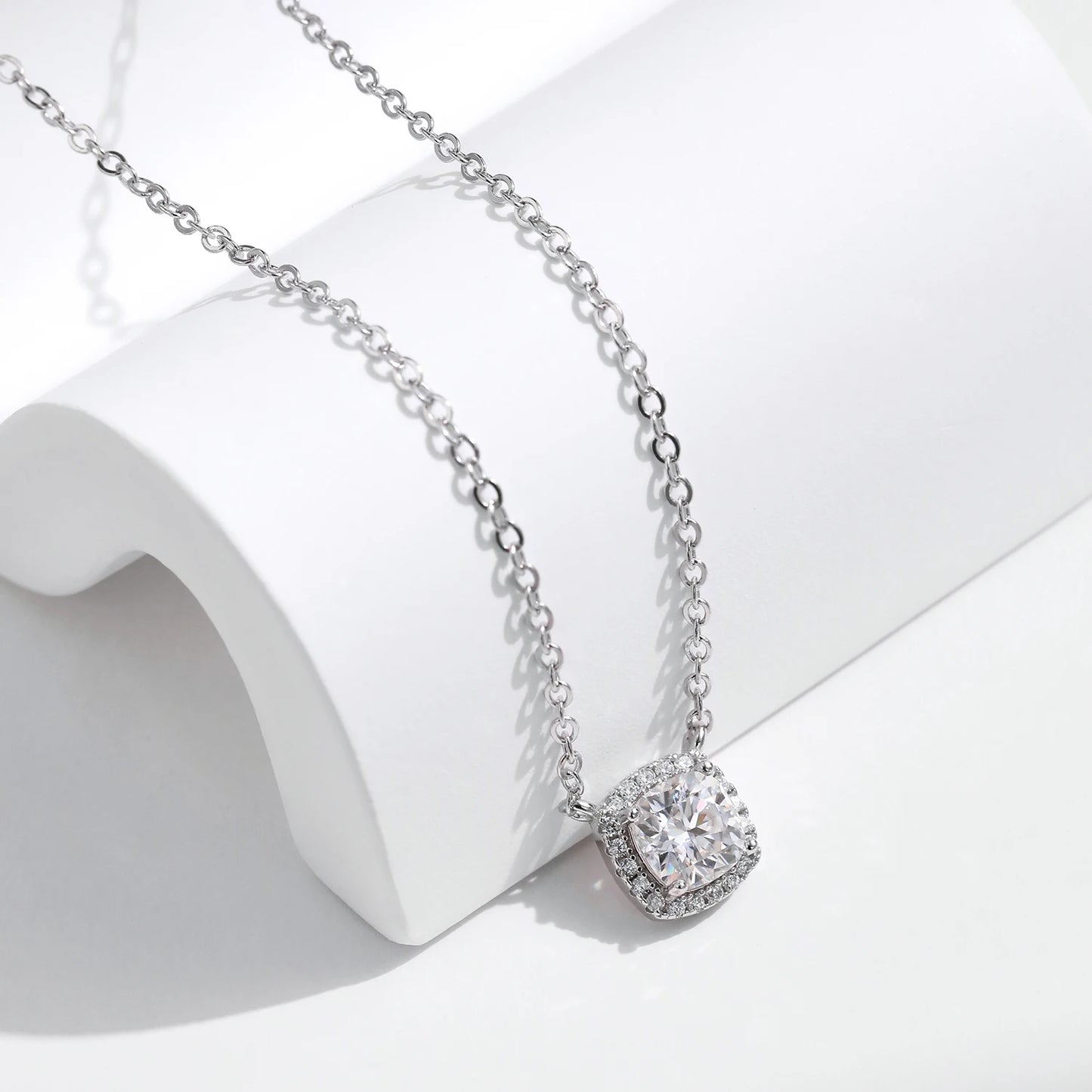 MODIAN 1 Carat Square Cushion Cut Halo Moissanite Pendant Necklace For Women 925 Sterling Silver Dazzling Wedding Bridal Jewelry