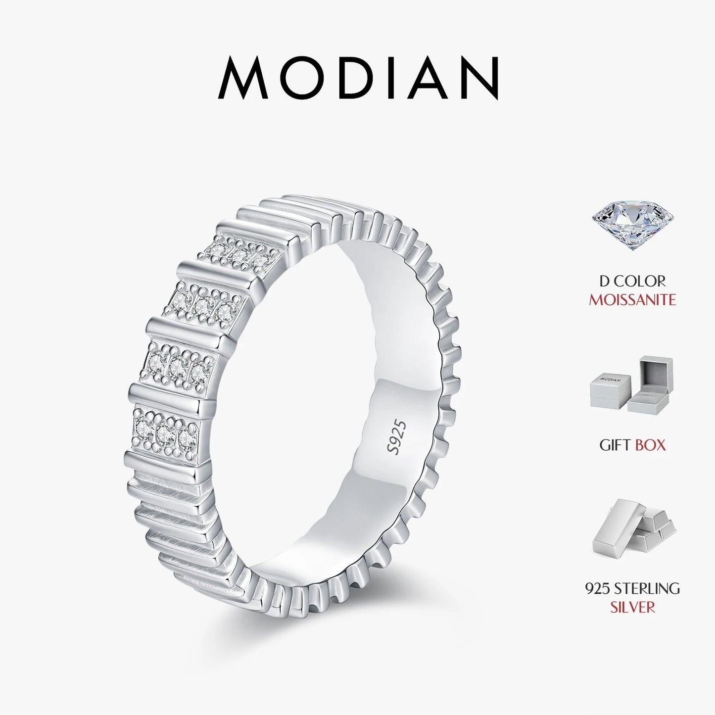 MODIAN Exquisite D Color Moissanite Ring 925 Sterling Silver Fashion Stackable Eternity Band Rings For Women Fine Jewelry