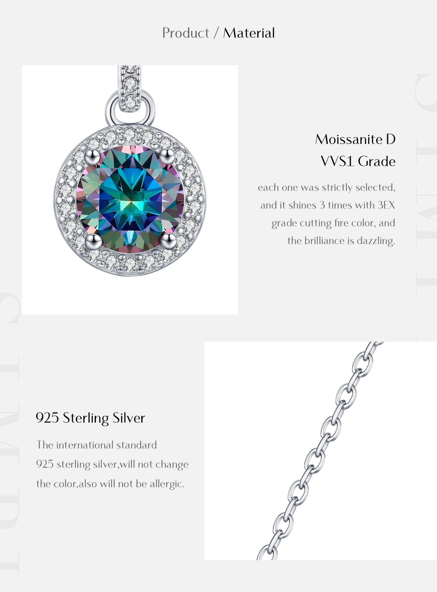 MODIAN 1CT Multicolor Round Moissanite Necklaces 925 Sterling Silver Luxury Classic Pendant Necklace For Women Fine Jewelry