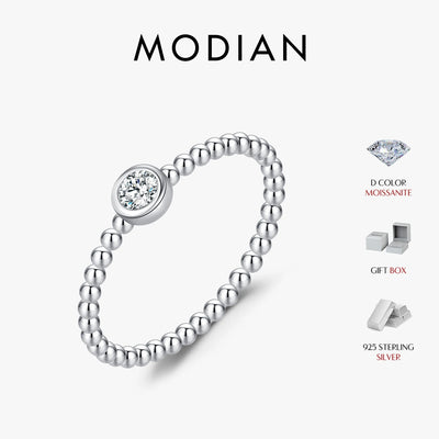 MODIAN Bezel Setting Moissanite Ring 925 Sterling Silver Beads Trendy Stackable Finger Rings For Women Lab Diamond Jewelry