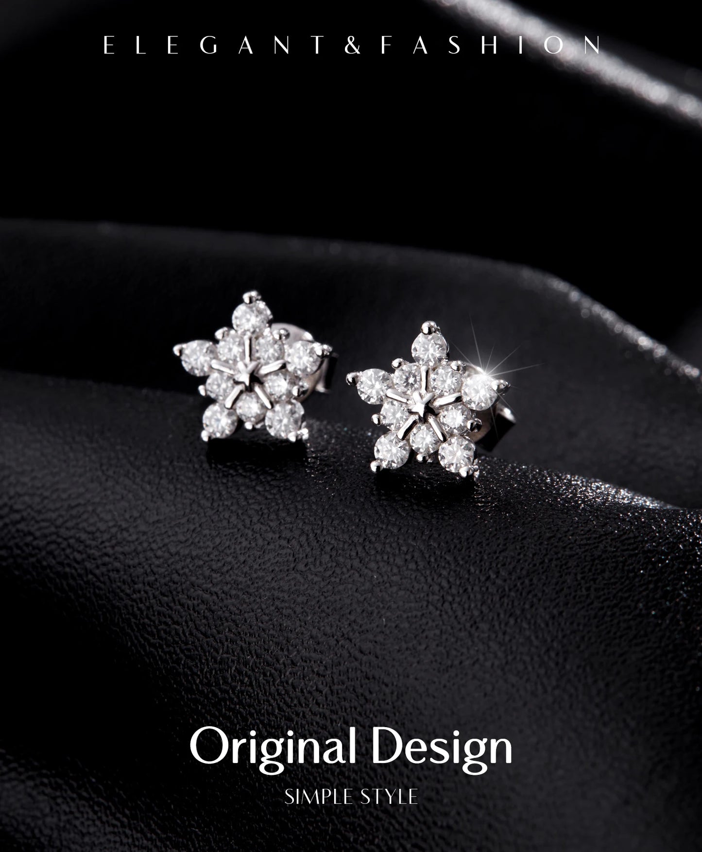 MODIAN D Color Dazzling Moissanite Earrings 925 Sterling Silver Trendy Cute Snowflake Stud Earrings For Women Fine Jewelry