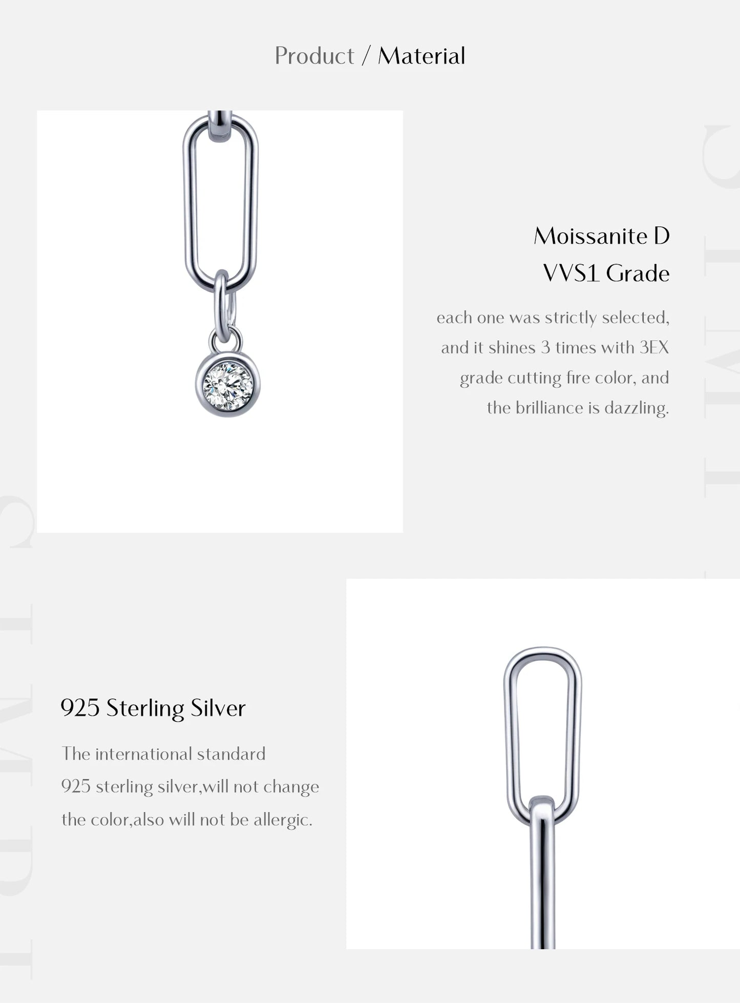 MODIAN VVS1 Clarity D Color Moissanite Earrings 925 Sterling Silver Fashion Link Chain Stud Earrings For Women Fine Jewelry