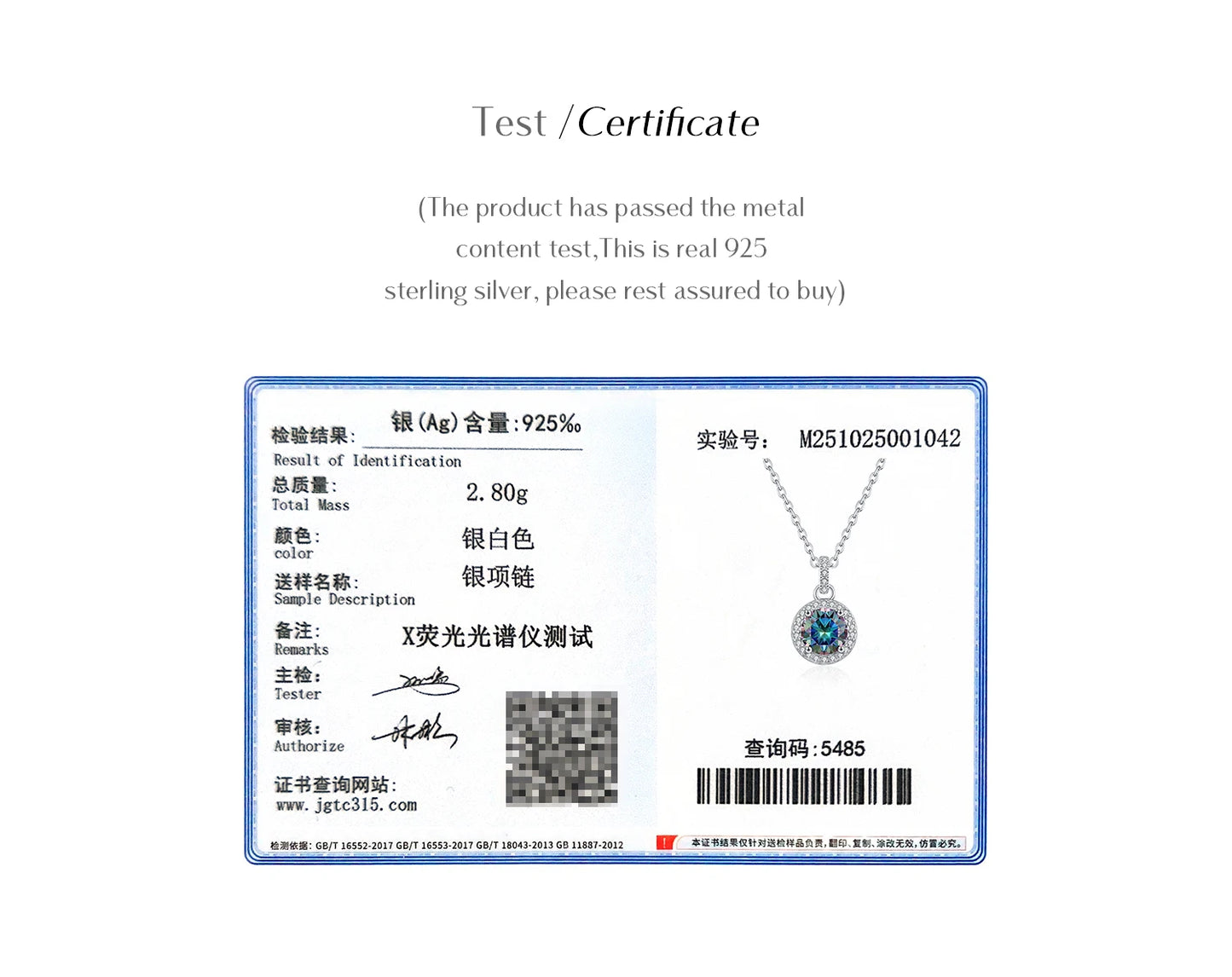 MODIAN 1CT Multicolor Round Moissanite Necklaces 925 Sterling Silver Luxury Classic Pendant Necklace For Women Fine Jewelry