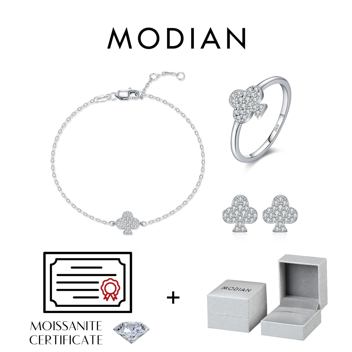 MODIAN Moissanite Ear Studs 925 Sterling Silver Original Design Clubs Rings Bracelet For Women Fine Jewelry Sets