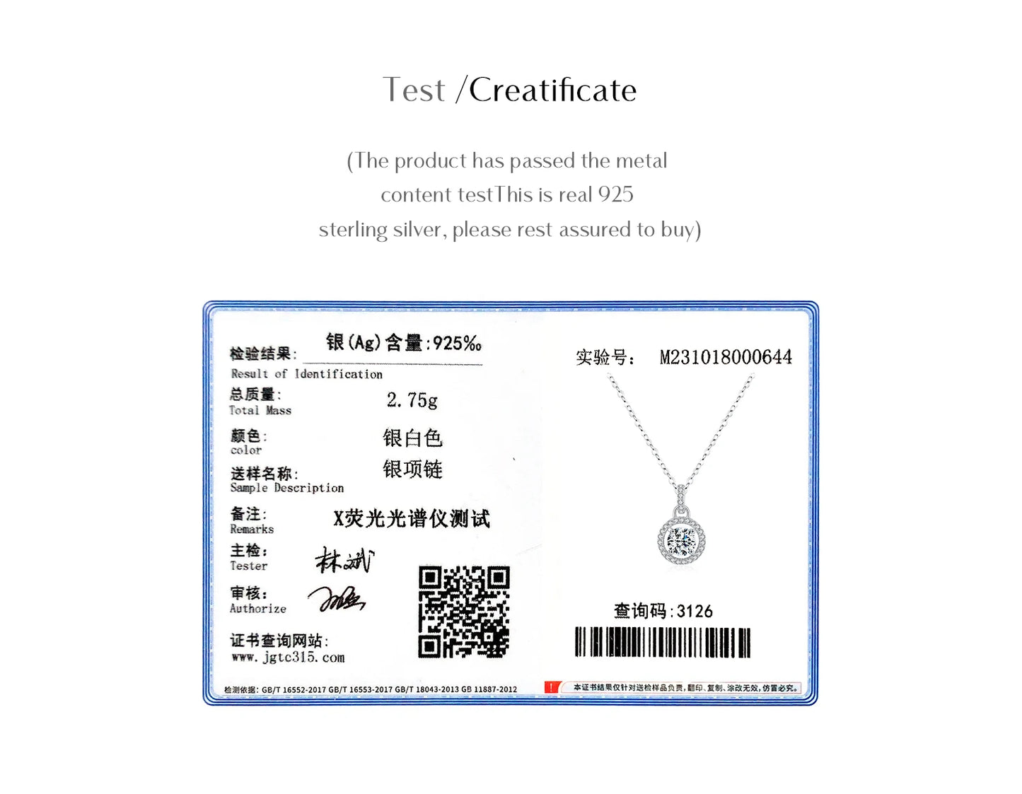 MODIAN 1 Carat D color Moissanite Pendant Necklace For Women 925 Sterling Silver Wedding Bridal Fine Jewelry With Certificate