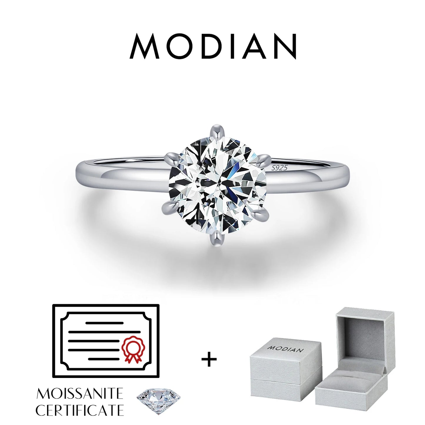 MODIAN 1CT Moissanite Lab Diamond Ring For Women 925 Sterling Silver Wedding Engagement Platinum Plated Fine Jewelry