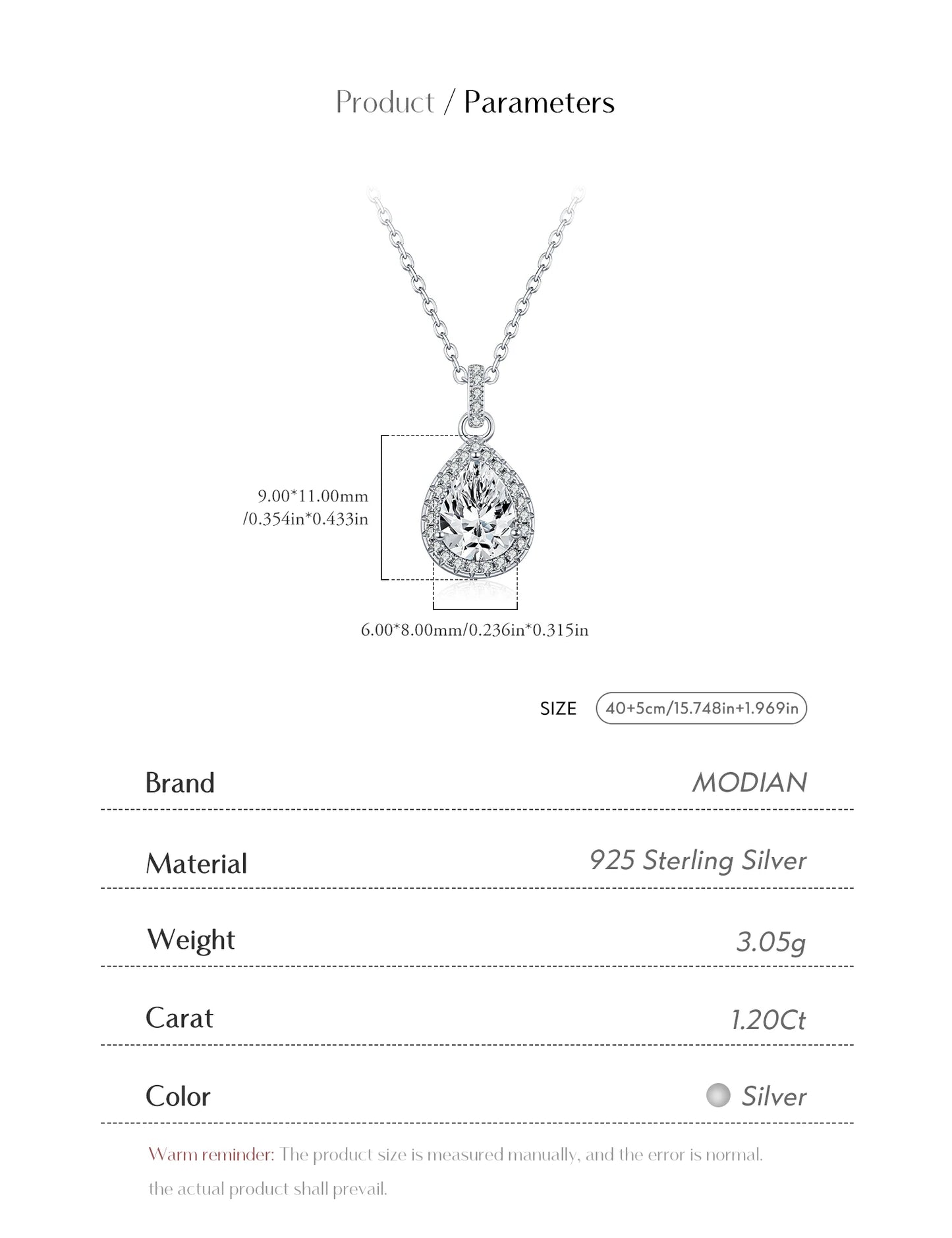 MODIAN 1.2CT Water Drop Moissanite Wedding Necklaces 925 Sterling Silver Exquisite Pendant Necklace For Women Statement Jewelry