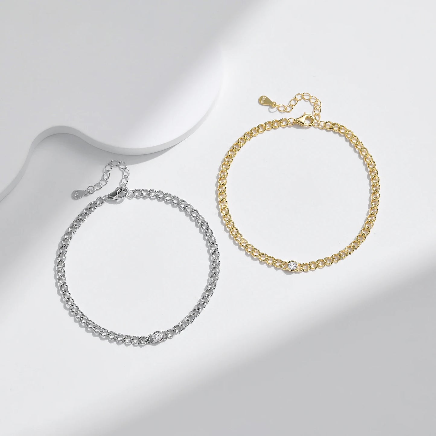 MODIAN D Color VVS1 Cearl Round Moissanite Bracelets 925 Sterling Silver Fashion Gourmette Link Chain Bracelet For Women Jewelry