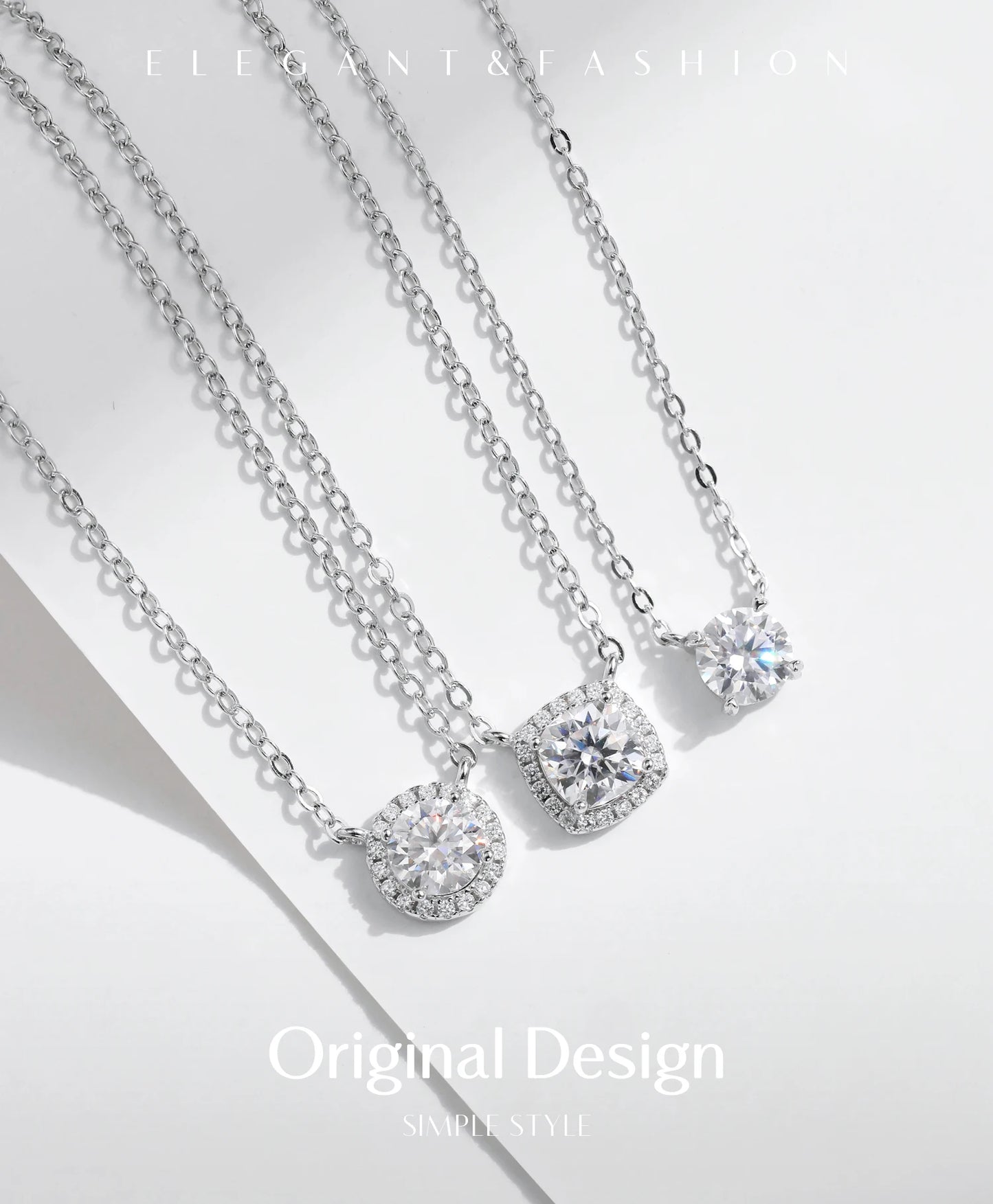 MODIAN Square & Round Halo Moissanite 925 Sterling Silver Pendant Necklace D Color VVS1 Lab Diamond Necklace For Women Jewelry